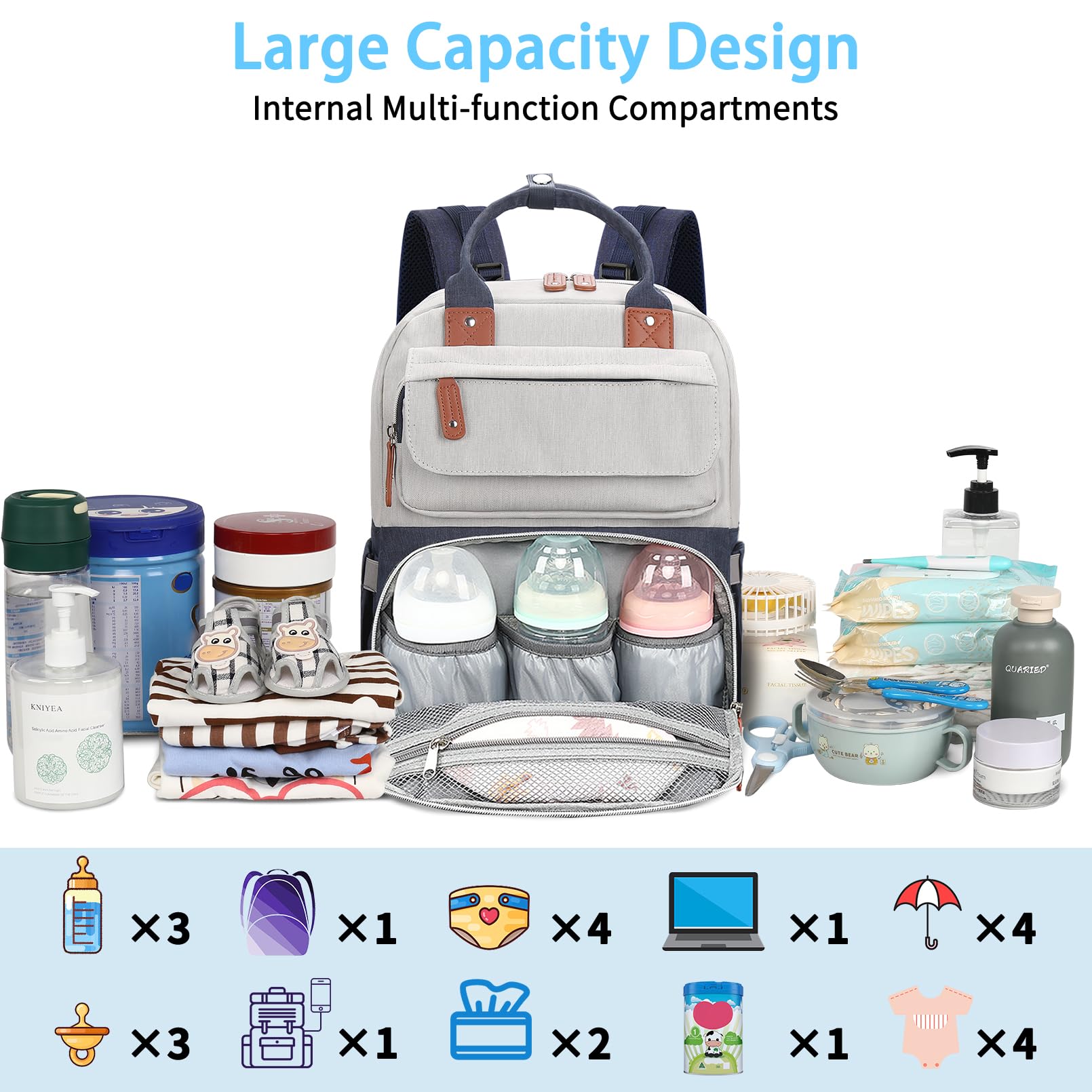 Legestori Diaper Bag Backpack - Large Waterproof Baby Diaper Bag for Girls & Boys, Multifunctional Travel Backpack with Insulated Bottle Pockets & Changing Pad - Perfect for Daycare, Travel & Outings