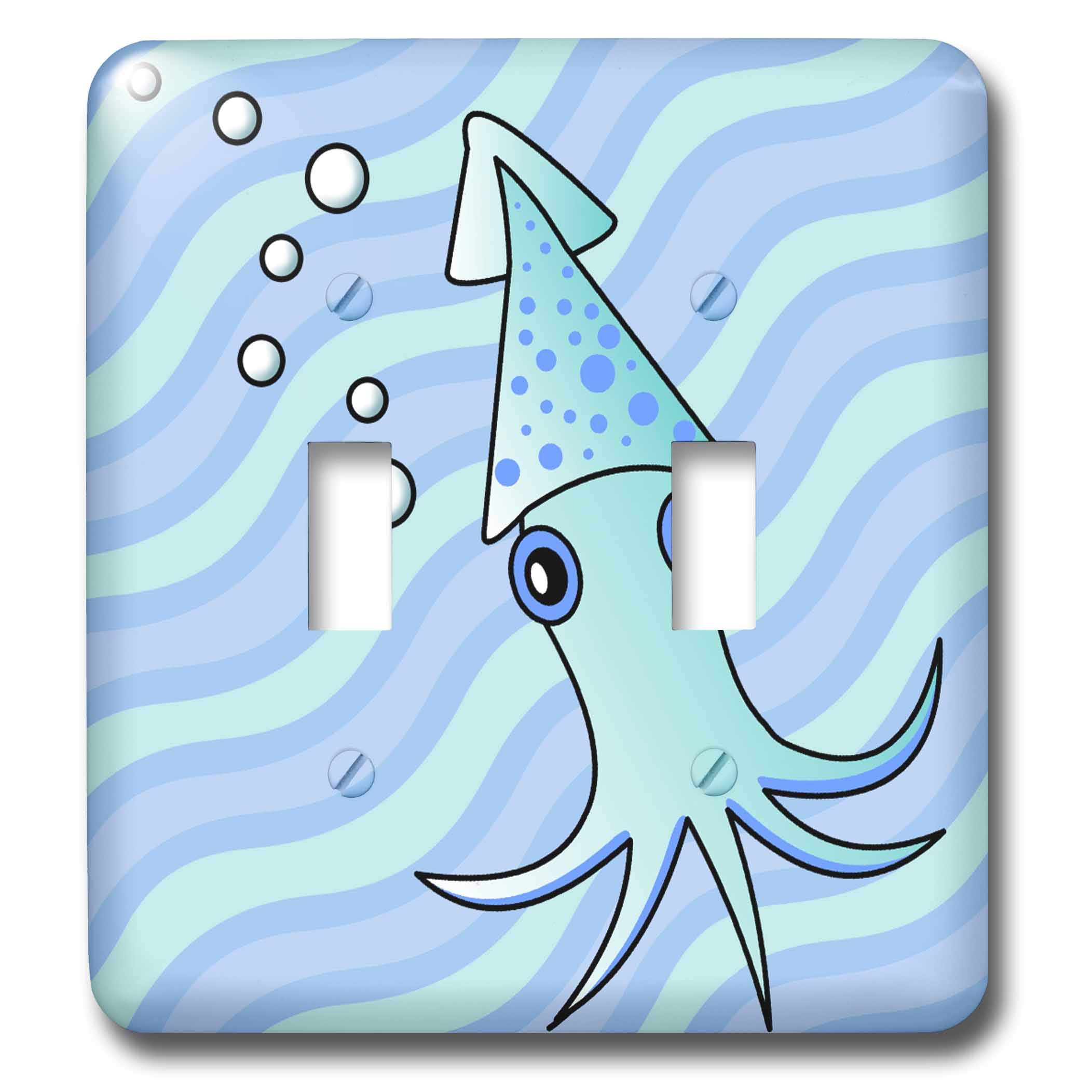 3D Rose Cute Light Blue Squid Double Toggle Switch - Decorative Wall Plate Cover for Bedroom, Kids Room & Office - Easy DIY Installation Electrical Accessory