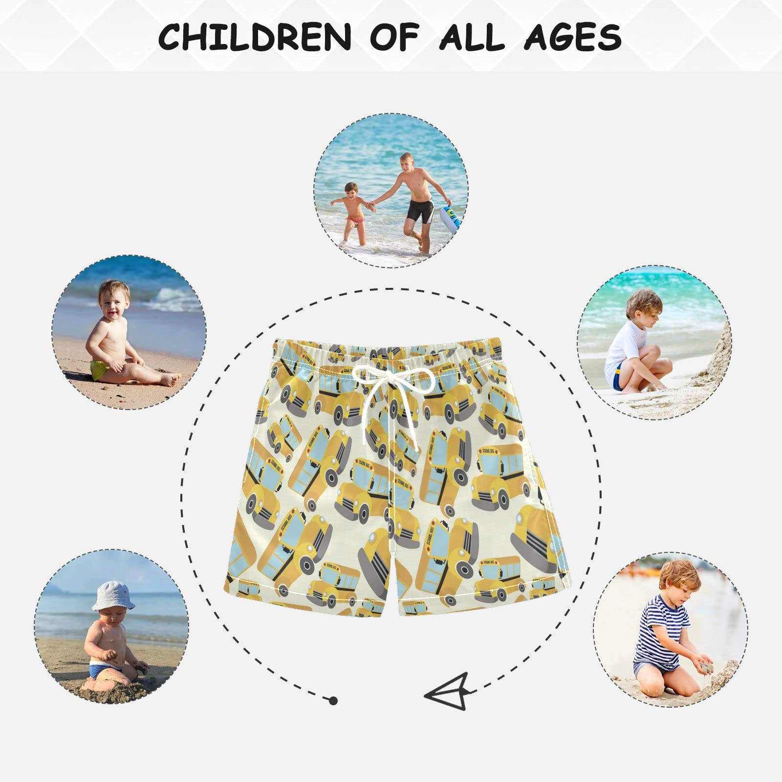 Boccsty Boys Swim Trunks - Tractor Yellow Truck Print Swimwear for Toddler & Kids (2T-XL) | Quick-Dry Board Shorts for Beach, Pool & Summer Water Play