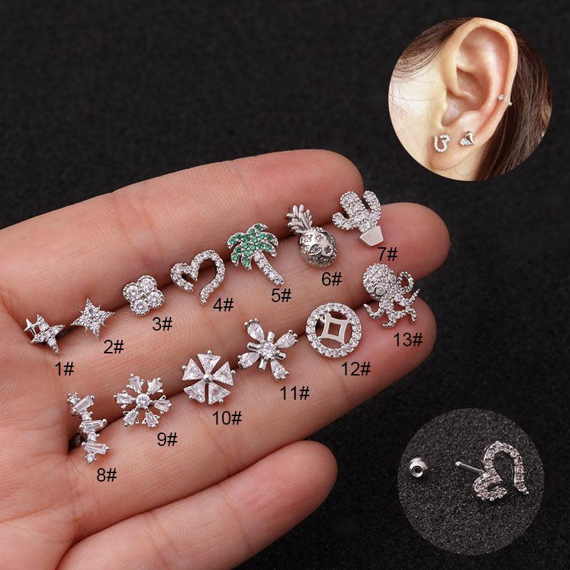 20G Pineapple Cactus Conch Daith Stud Earrings - Hypoallergenic Body Jewelry for Cartilage Piercing | Perfect for Everyday Wear, Parties & Gifts | HSPJ1980