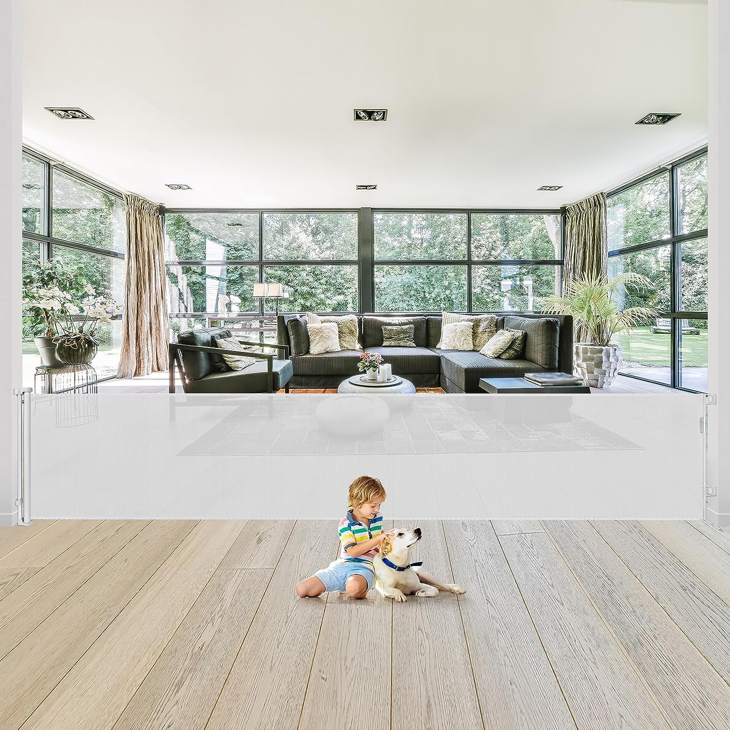 180 Inch Extra Wide Retractable Baby & Pet Gate - Indoor/Outdoor Safety Barrier for Doorways, Stairs, Hallways - Light Gray (Ideal for Homes with Dogs, Cats, Toddlers)
