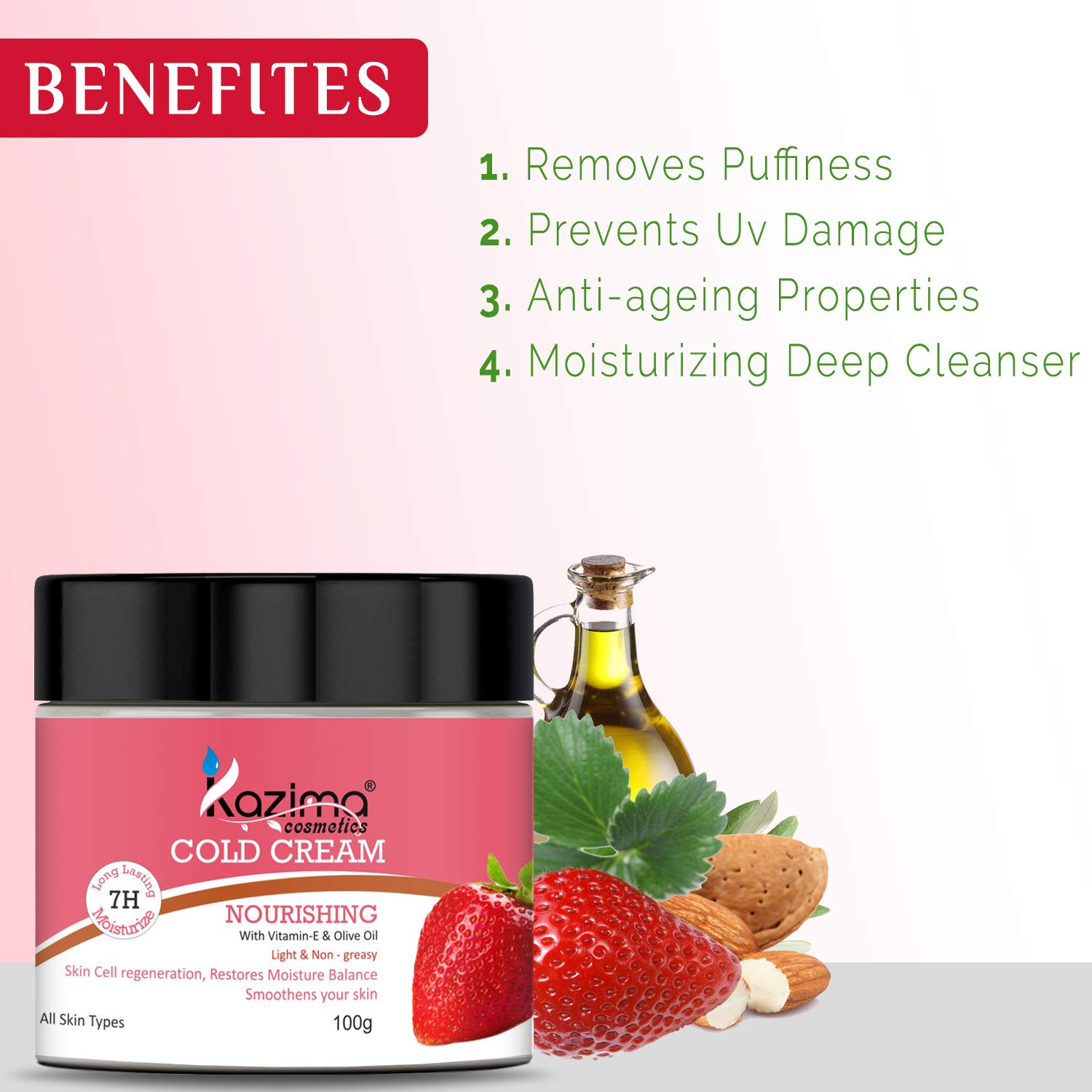 KAZIMA Nourishing Cold Cream (100g) with Vitamin E & Olive Oil - Moisturizing Face Cream for Dry Skin, Night Cream for Women & Men - Perfect for Winter Care & Daily Hydration