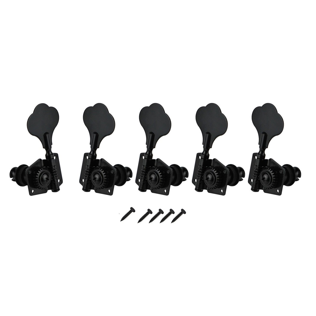 FLEOR 5-Piece 4R1L Vintage Open Machine Heads Set for 5-String Electric Bass Guitar - Black - Perfect for Guitar Upgrades & Professional Bass Players