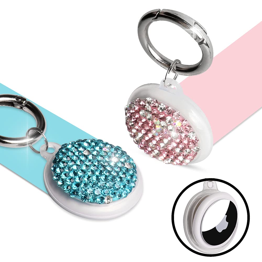 2 Pack Bling Rhinestone Airtag Case for Apple AirTag - Protective Anti-Lost Silicone Keychain Holder with Key Ring - Perfect for Dogs, Keys, Backpacks & Travel Accessories (Stylish & Durable Tracking Solution)