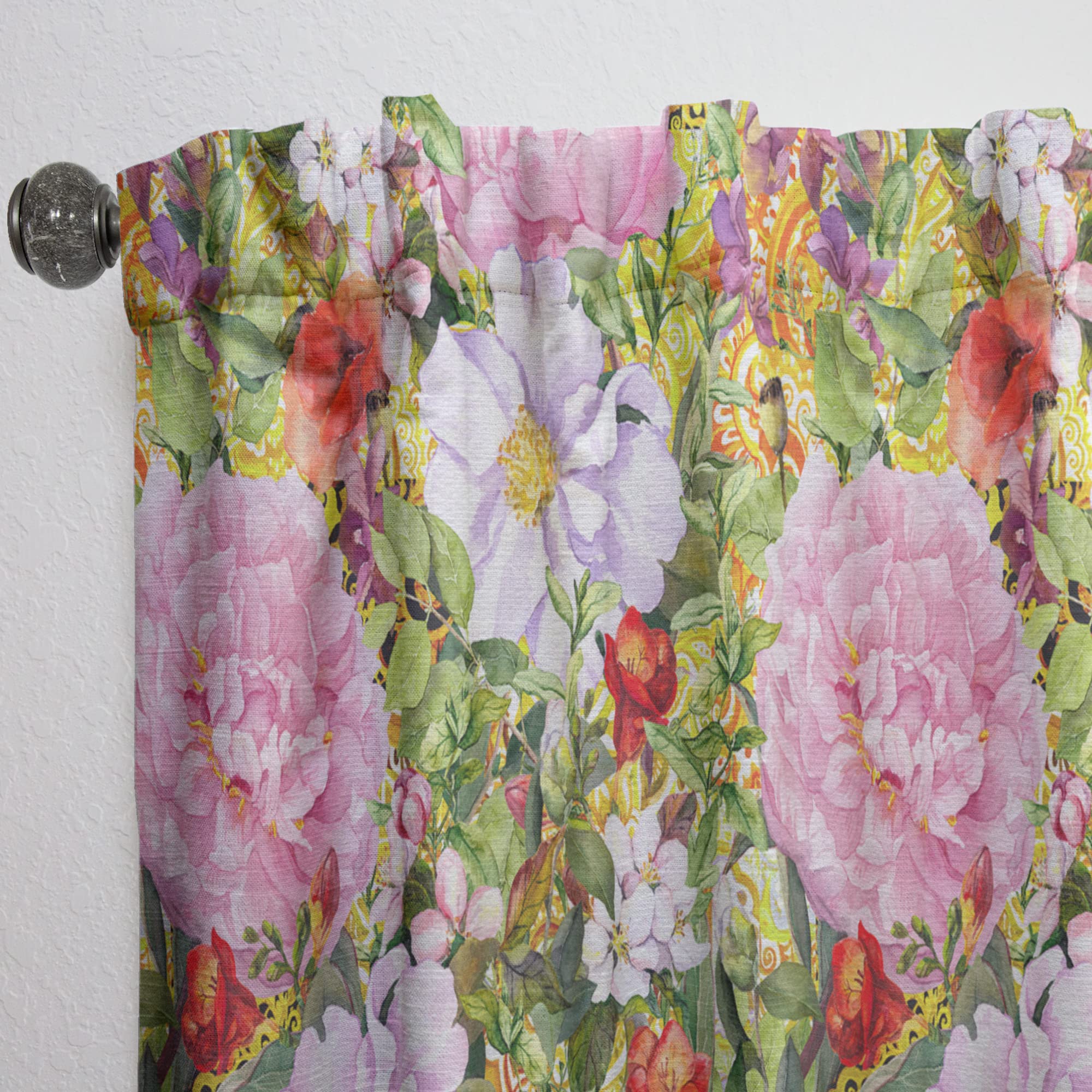 DesignQ Pink Botanical Meadow Thermal Insulated Curtains - 52x95 Inch Single Panel for Bedroom & Living Room - Energy Saving, Blackout, Home Decor