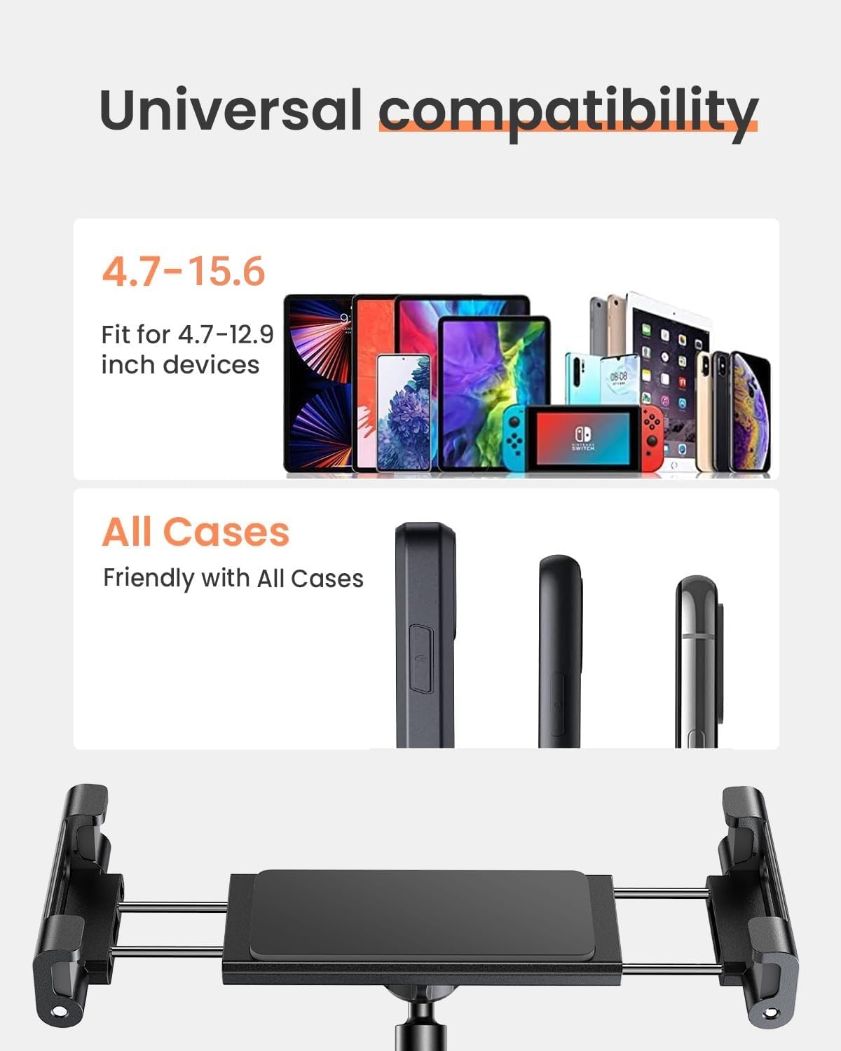 Adjustable iPad Stand for Desk - Portable Monitor Stand Holder Compatible with iPad Pro 12.9/10.9/10.2, Air, Mini (4/3/2), Fire Tablet, Nexus & Kindle (4.7
