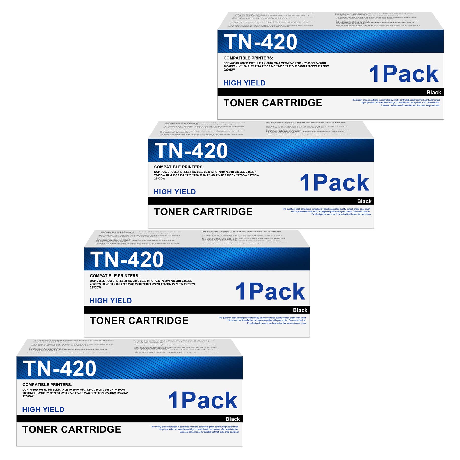4-Pack Black TN-420/TN-450 Compatible Toner Cartridge Replacement for Brother DCP-7060D, HL-2132, MFC-7240 & More - High Yield Printing for Office & Home Use