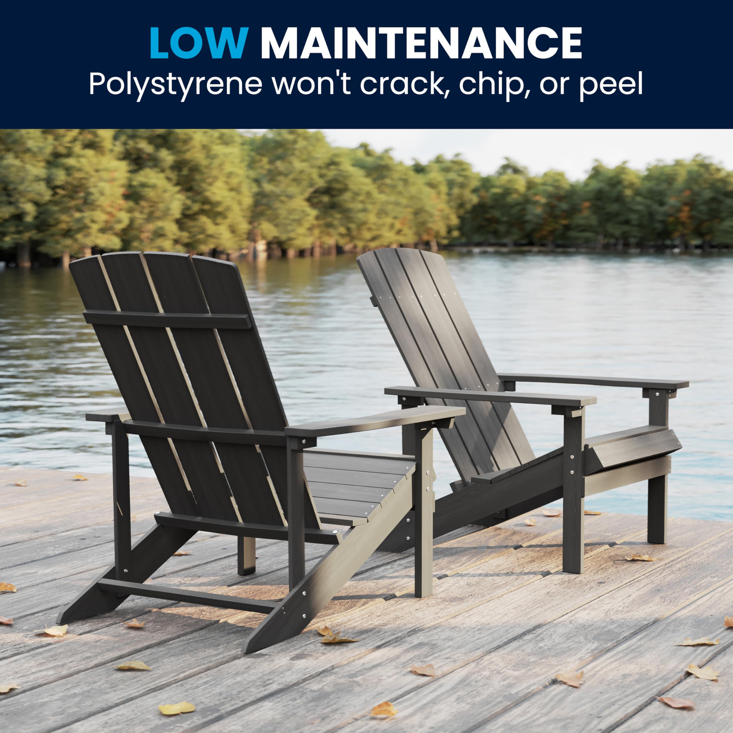 Flash Furniture Charlestown Indoor/Outdoor Faux Wood Adirondack Chair - Weather-Resistant Polyresin Patio Chair with 350 lb Weight Capacity in Gray - Perfect for Backyard, Garden, Poolside & Deck Relaxation