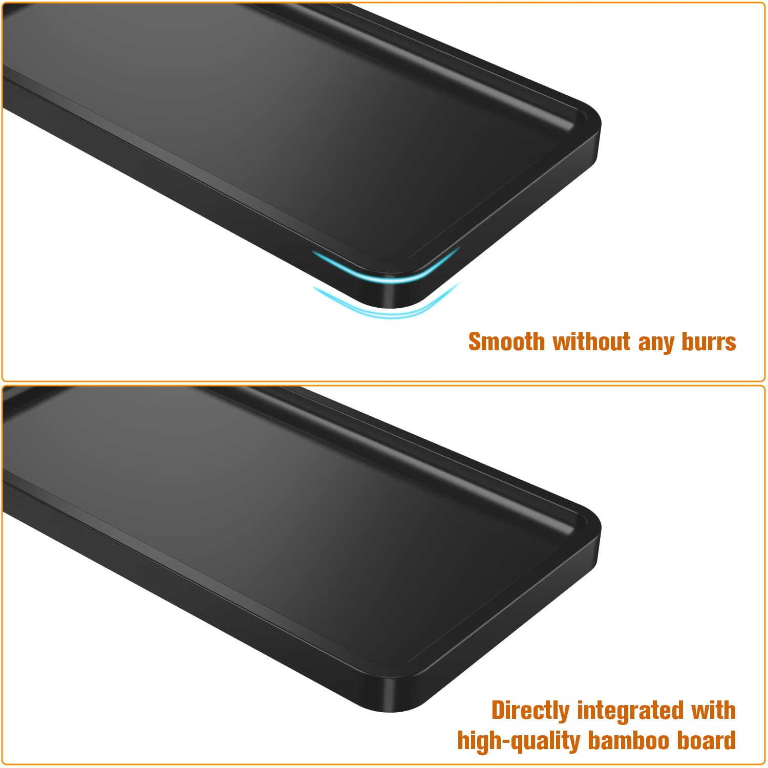 Premium Bathroom Vanity Tray Set of 2 - Black Countertop Organizer for Toiletries, Perfume, Makeup & Candles | Kitchen Tray for Soap Dispenser, Spices & Oils | Perfect for Sink, Toilet Tank & Coffee Station Organization