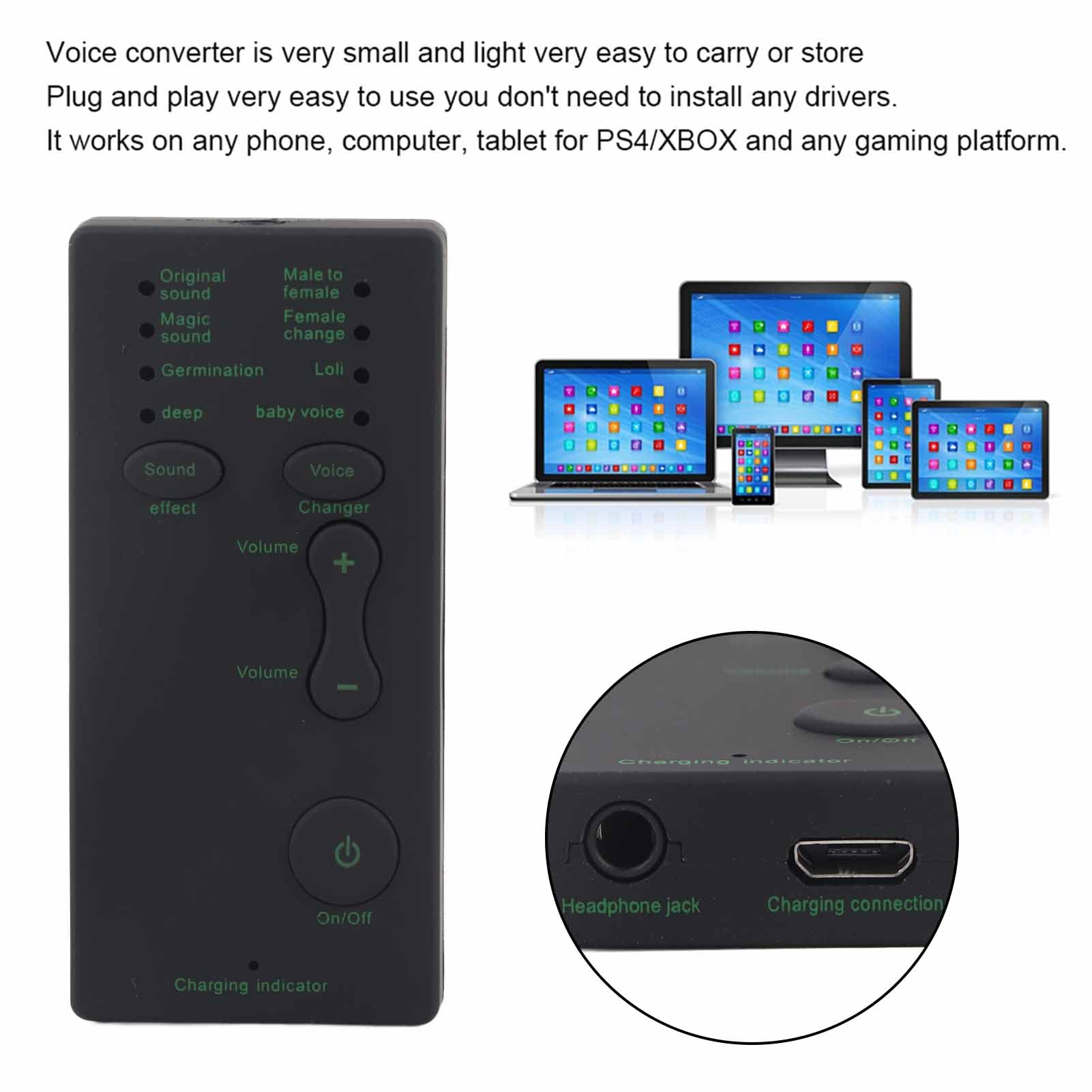 OKJHFD Mini Voice Changer Device - Portable Sound Card for Mobile Phone, Computer, Laptop - Perfect for Gaming, Live Streaming, and Voice Modulation