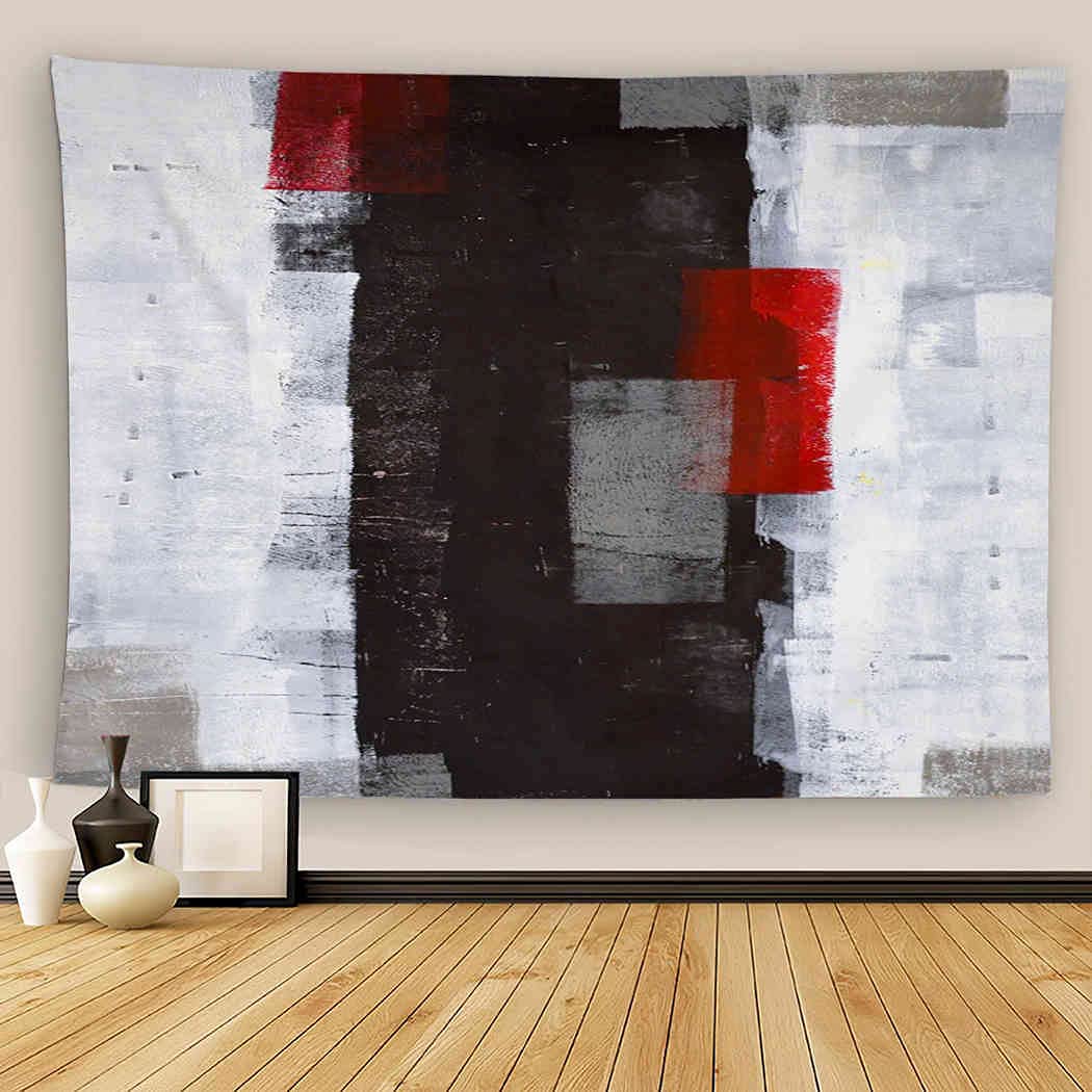Uoopati Modern Abstract Tapestry Wall Hanging - Red Grey Black White Wall Art Decor (50x60 Inches) for Bedroom, Living Room, Beach Picnic & Outdoor Activities
