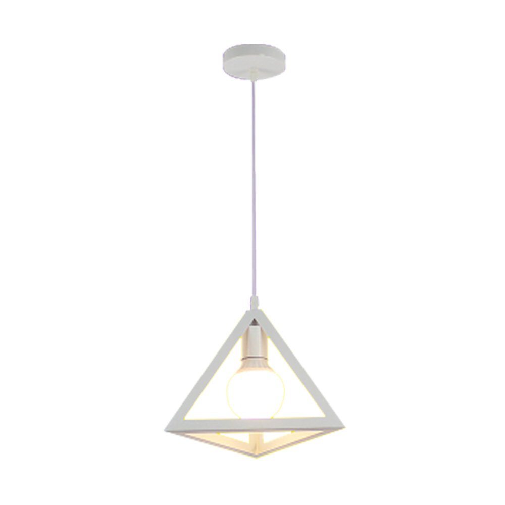 Vintage White Single 1 Light Triangle Pendant Light - Art Deco Style Ceiling Fixture for Dining Room, Kitchen Island, or Entryway Lighting