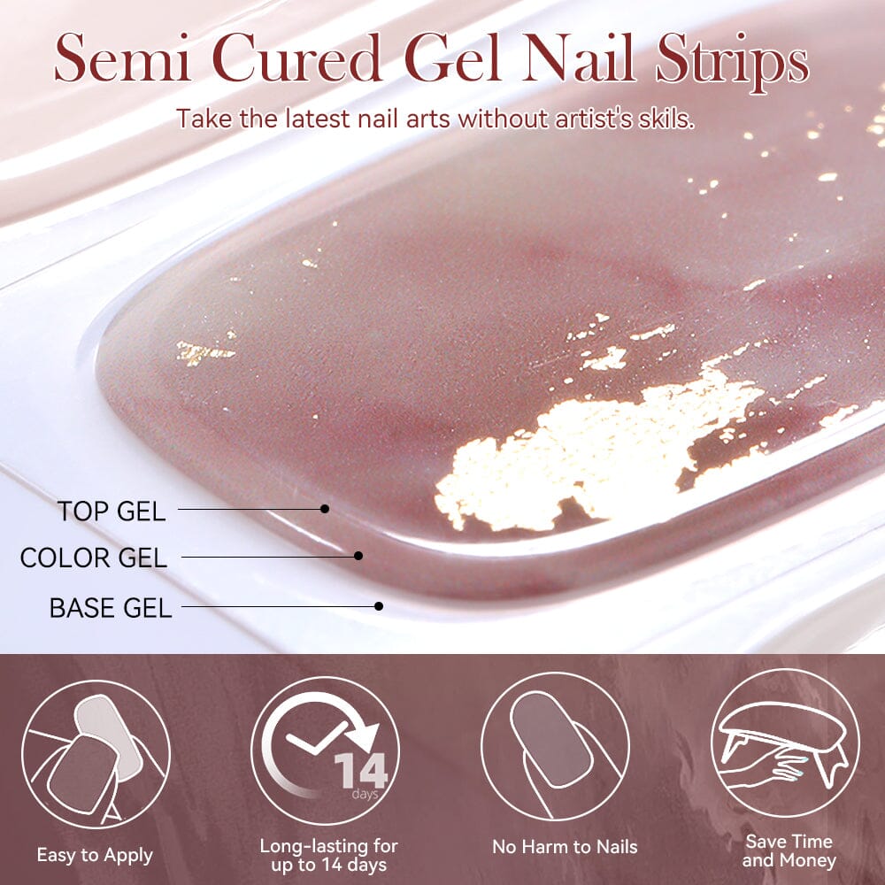 20Pcs Red Semi Cured Gel Nail Strips Kit - Long Lasting DIY Nail Art Decals for Home & Salon Use | Perfect for Parties, Weddings & Special Occasions