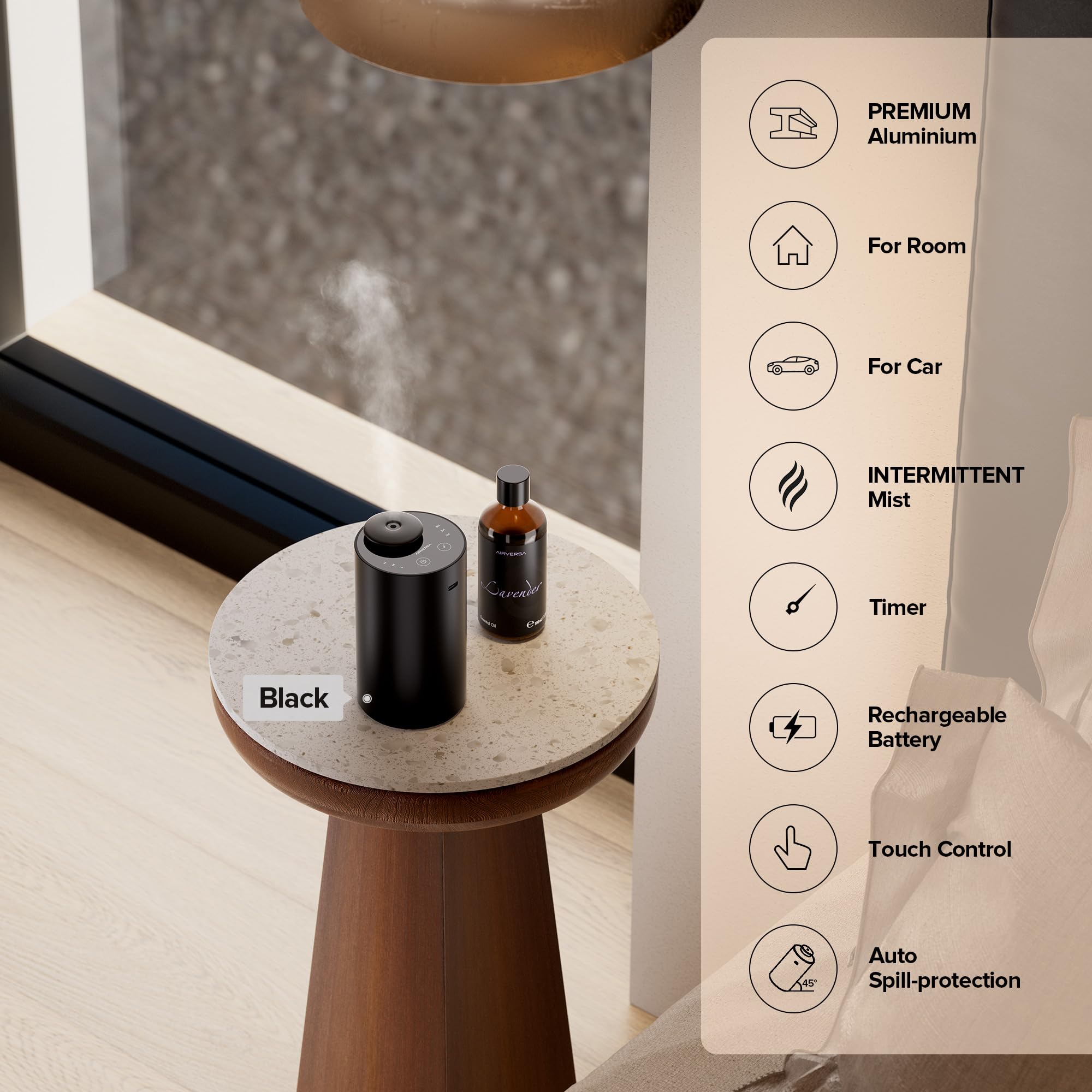 Premium ANX Waterless Essential Oil Diffuser - 3 Timer Settings & 3 Mist Levels for Home, Car, Office - Black Metal Aromatherapy Scent Diffuser (2 Pack) - Perfect for Relaxation, Yoga, Meditation & Stress Relief