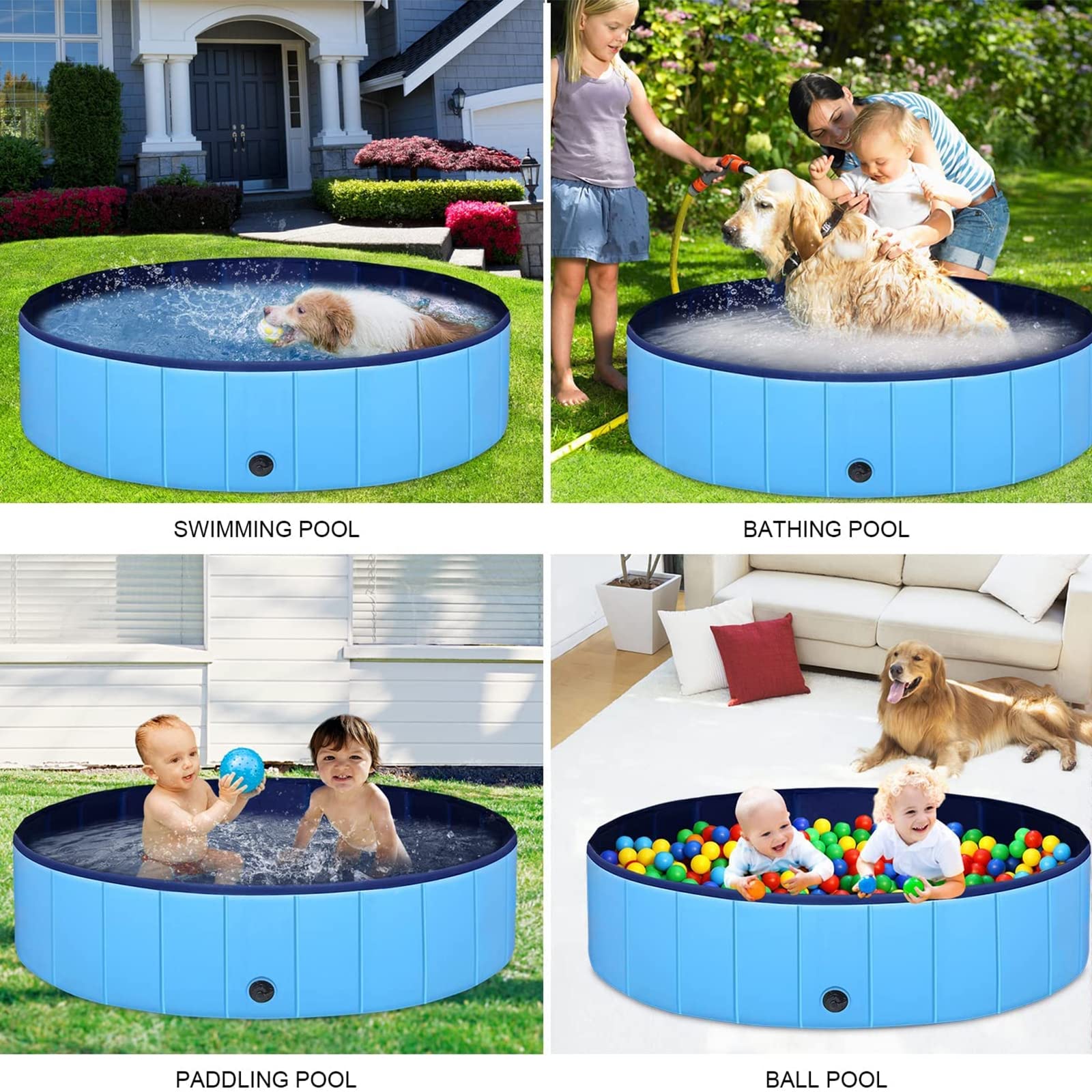 Foldable Dog Swimming Pool - PVC Non-Slip Pet & Kids Paddling Pool | Portable Collapsible Dog Bathtub for Indoor/Outdoor Use | Puppy Bathing Tub & Kiddie Pool for Dogs, Cats, Pets | Great for Backyard, Beach, and Summer Water Play