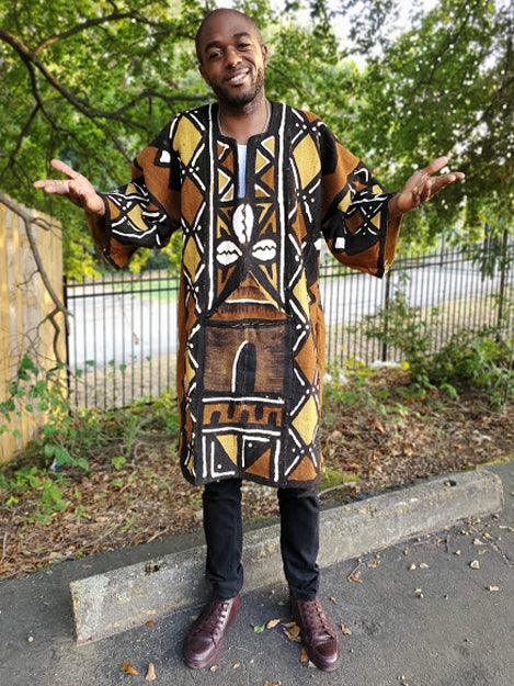 Authentic African Mud Cloth Dashiki DP4015 – Earth Tone Handmade African Print Shirt for Men & Women | Perfect for Cultural Events, Festivals & Boho Fashion