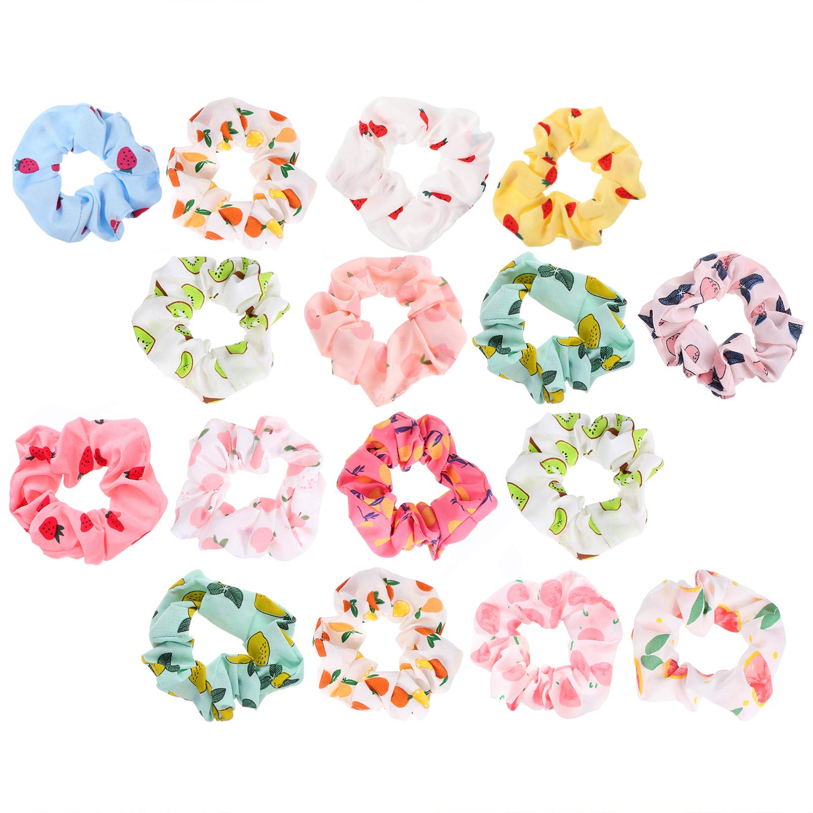 FRCOLOR 16-Pack Fruit Pattern Hair Scrunchies for Women - Colorful Elastic Hair Bands, Ponytail Holders & Hair Accessories for Girls & Women - Perfect for Workouts, Office & Everyday Styling