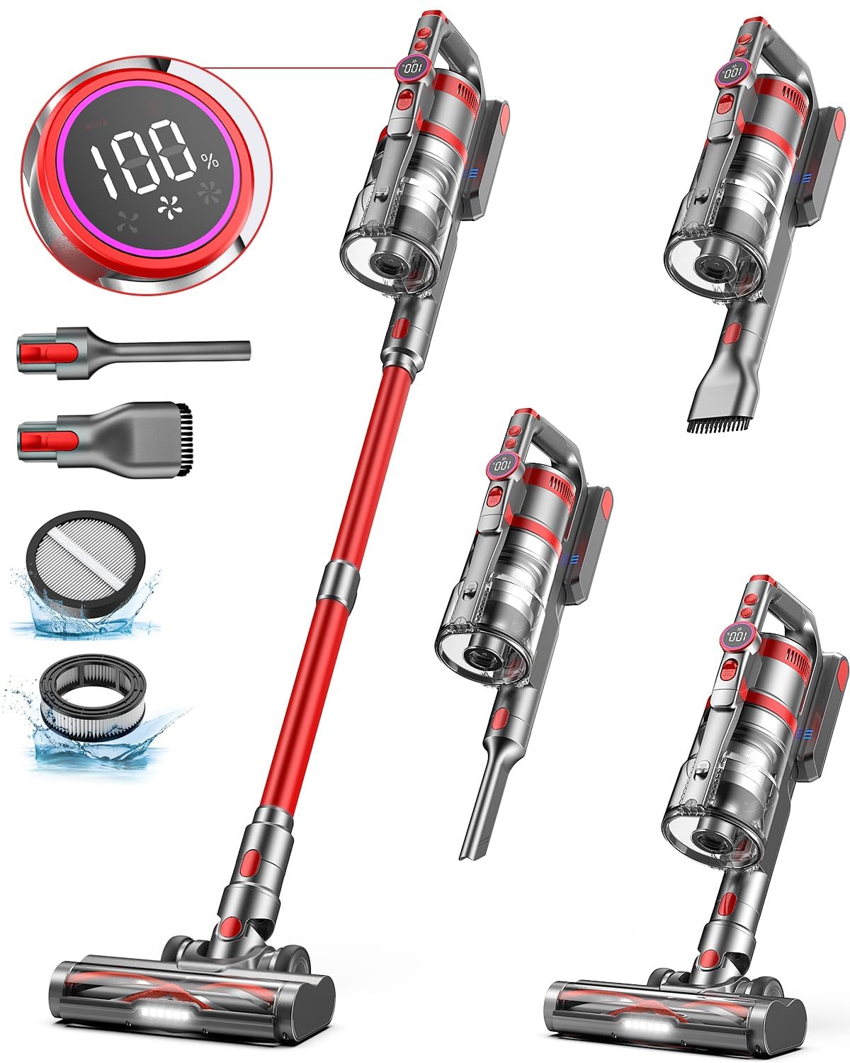 Powerful 45KPA/550W Cordless Stick Vacuum Cleaner with LED Screen - 70 Min Runtime, Dual Handle, Anti-Tangle for Carpet, Hardwood & Pet Hair - Perfect for Home Cleaning, Car Detailing & Pet Owners