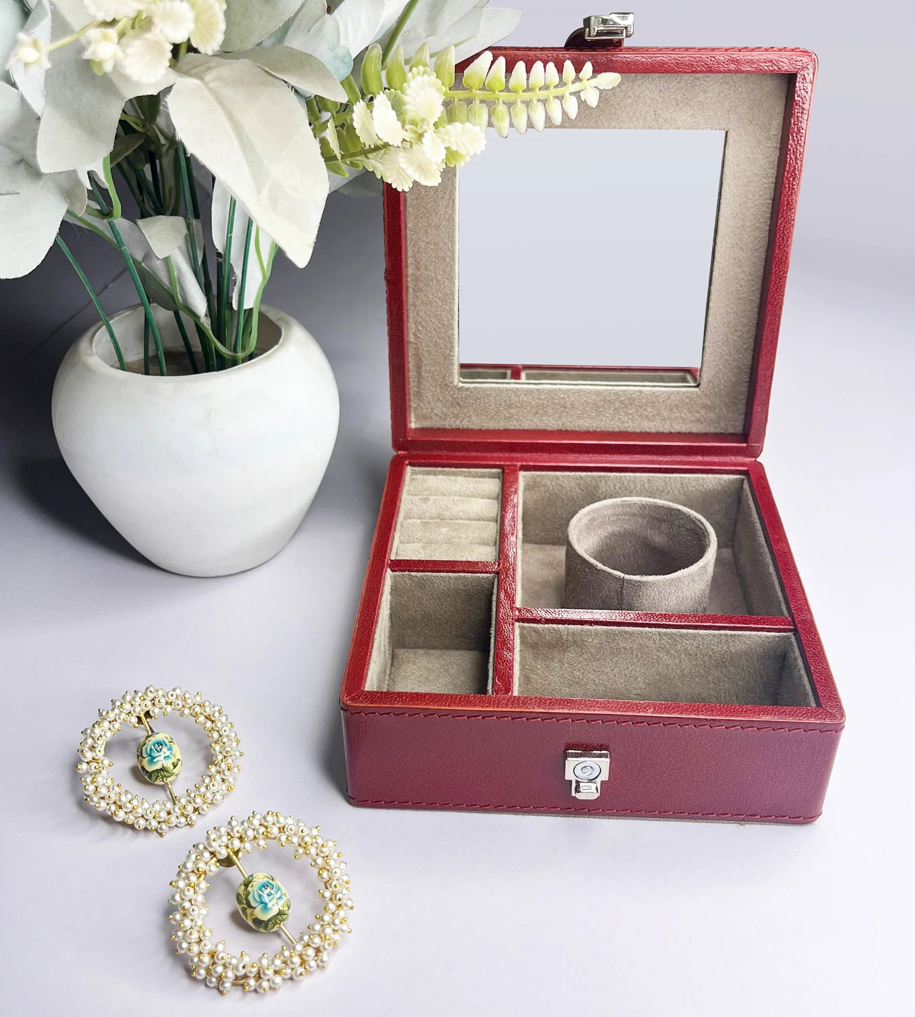 Divine Leather Jewelry Box with Soft Lining - Elegant Red Gift Box for Necklaces, Rings & Earrings - Perfect for Travel, Home Storage & Wedding Gifts
