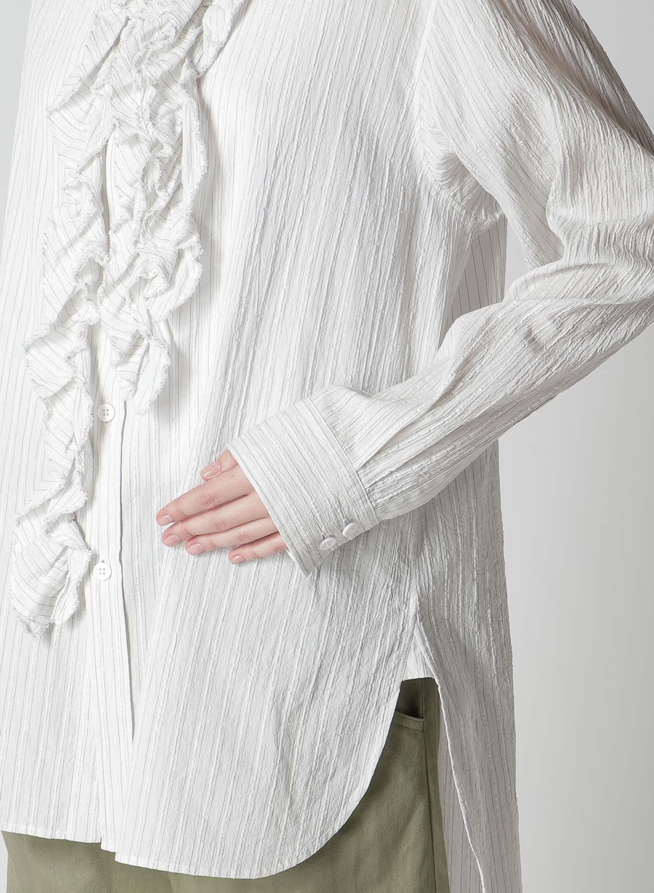 Stylish Cotton Voile Untrimmed Frill Stripe Blouse for Women - Perfect for Casual Outings, Office Wear & Summer Fashion