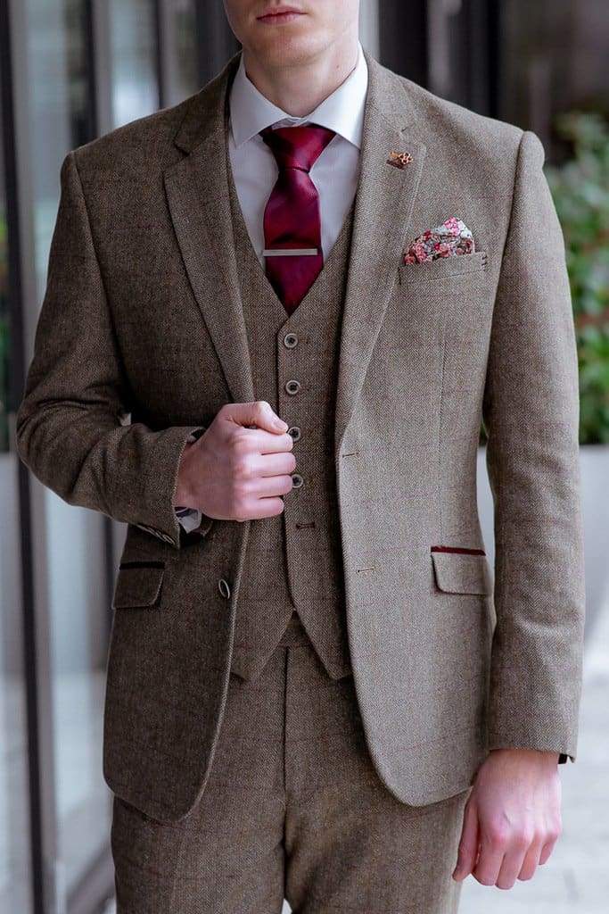Cavani Gaston Sage Green Slim Fit Tweed Suit 3-Piece Set for Men | Formal Wedding, Business Office & Special Occasion Attire