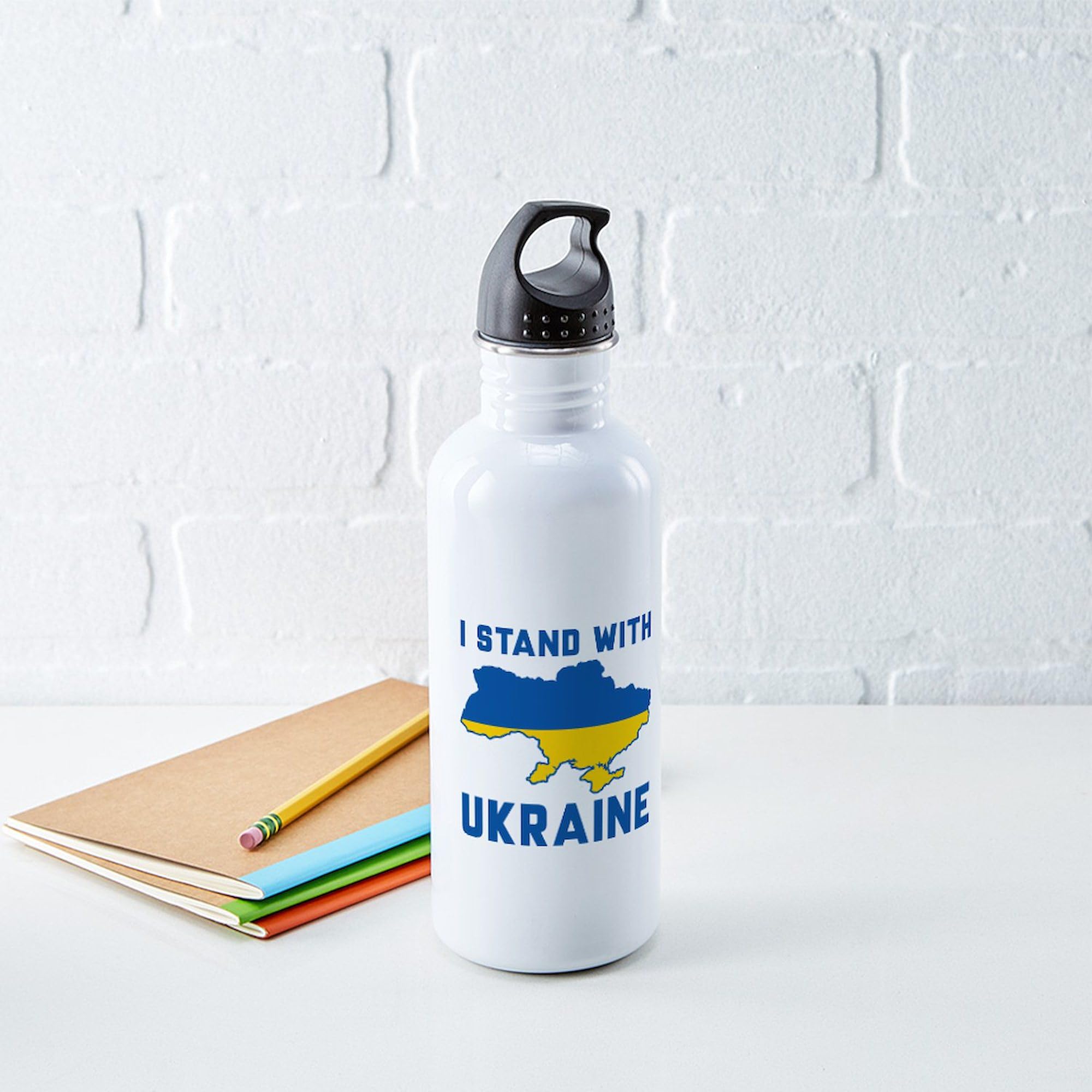 Stainless Steel Water Bottle 1.0L (34 oz) - I Stand With Ukraine Design - Vacuum Insulated, BPA-Free, Leak Proof - Perfect for Gym, Hiking & Travel