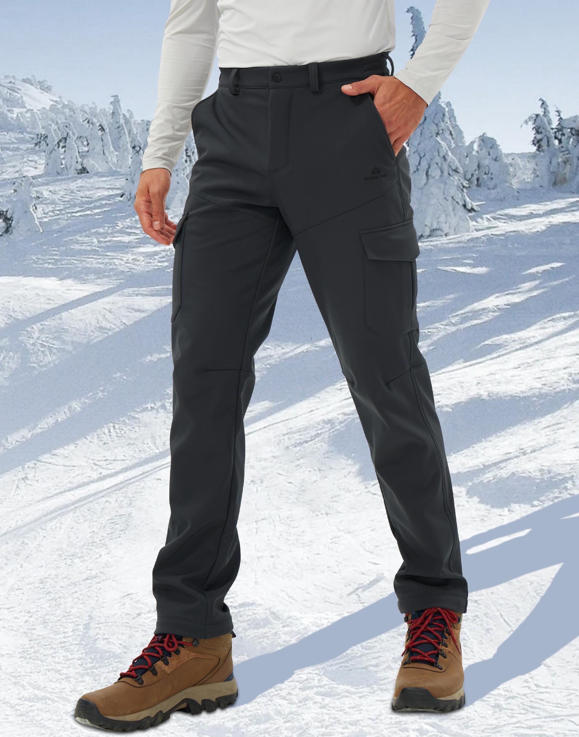 Pioneer Camp Men's Waterproof Cargo Hiking Pants - Fleece Lined Softshell Winter Pants for Skiing, Snow & Outdoor Work | Warm Insulated Workwear for Cold Weather Adventures
