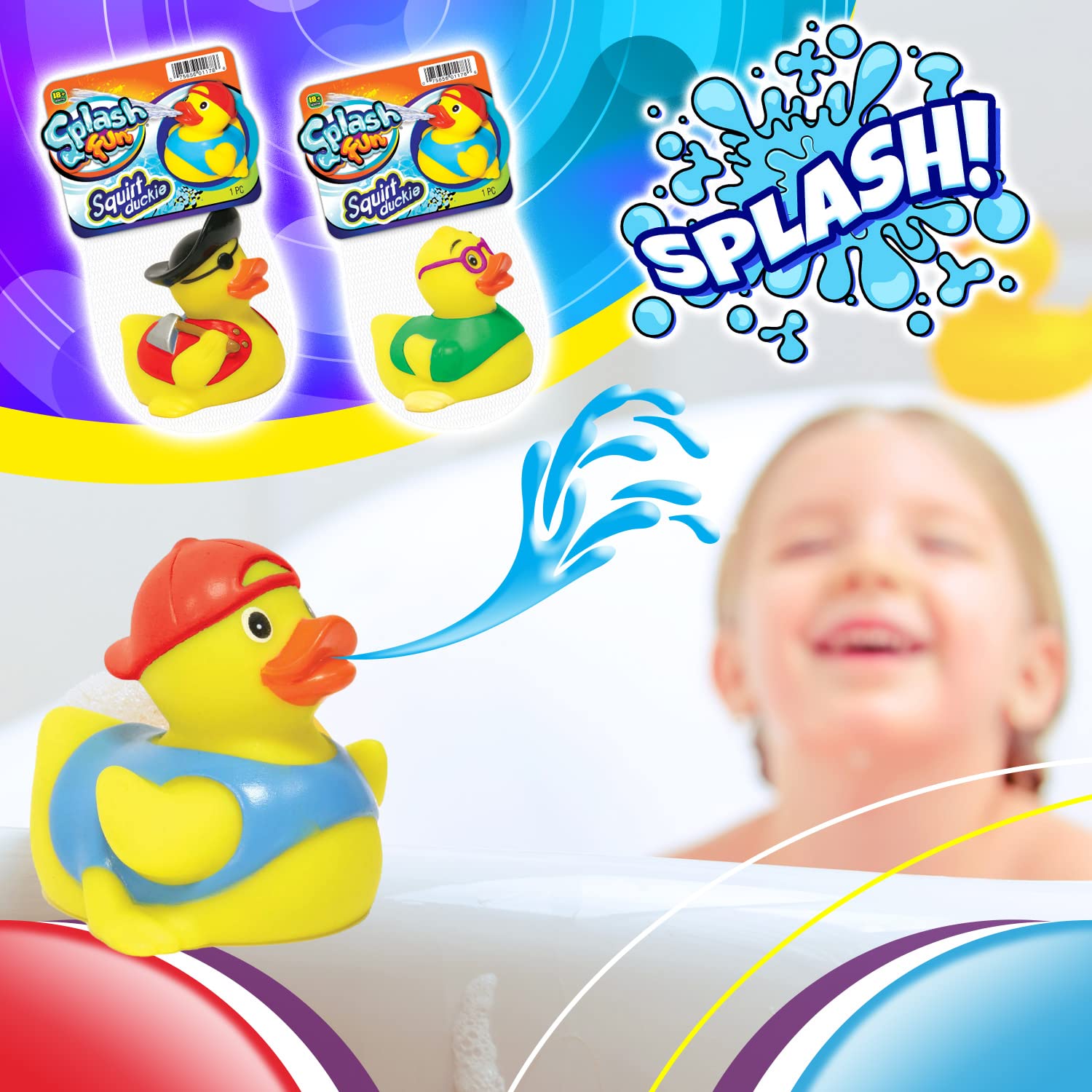 JA-RU 24-Pack Assorted Yellow Rubber Duck Water Squirters - Fun Baby Bath Toys for Kids, Floating Pool & Beach Party Favors - Perfect for Bath Time, Summer Parties & Toddler Sensory Play