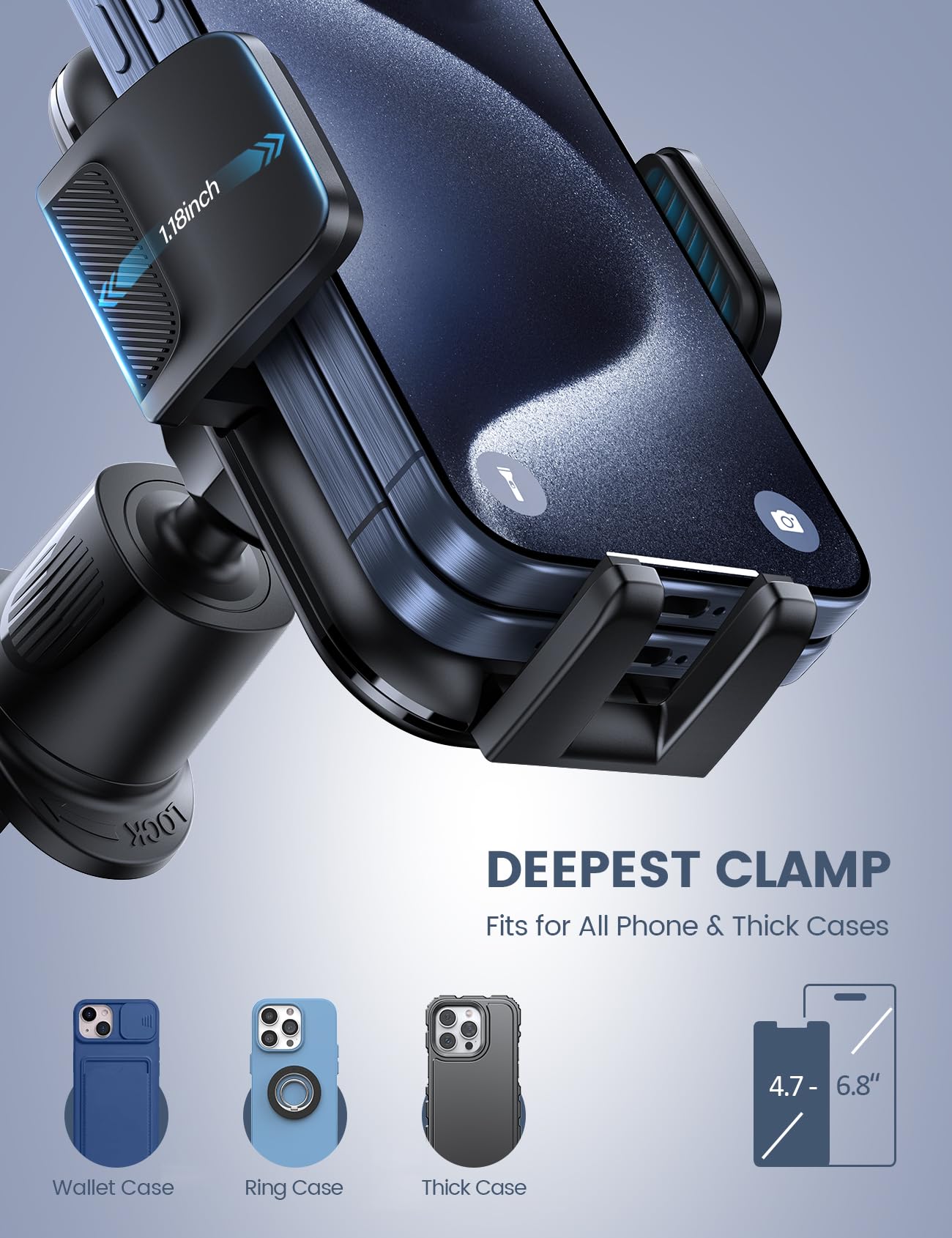 Lamicall 2024 Wider Clamp Airplane & Car Phone Holder - Universal Adjustable Phone Mount for Travel, Commuting & Hands-Free Driving