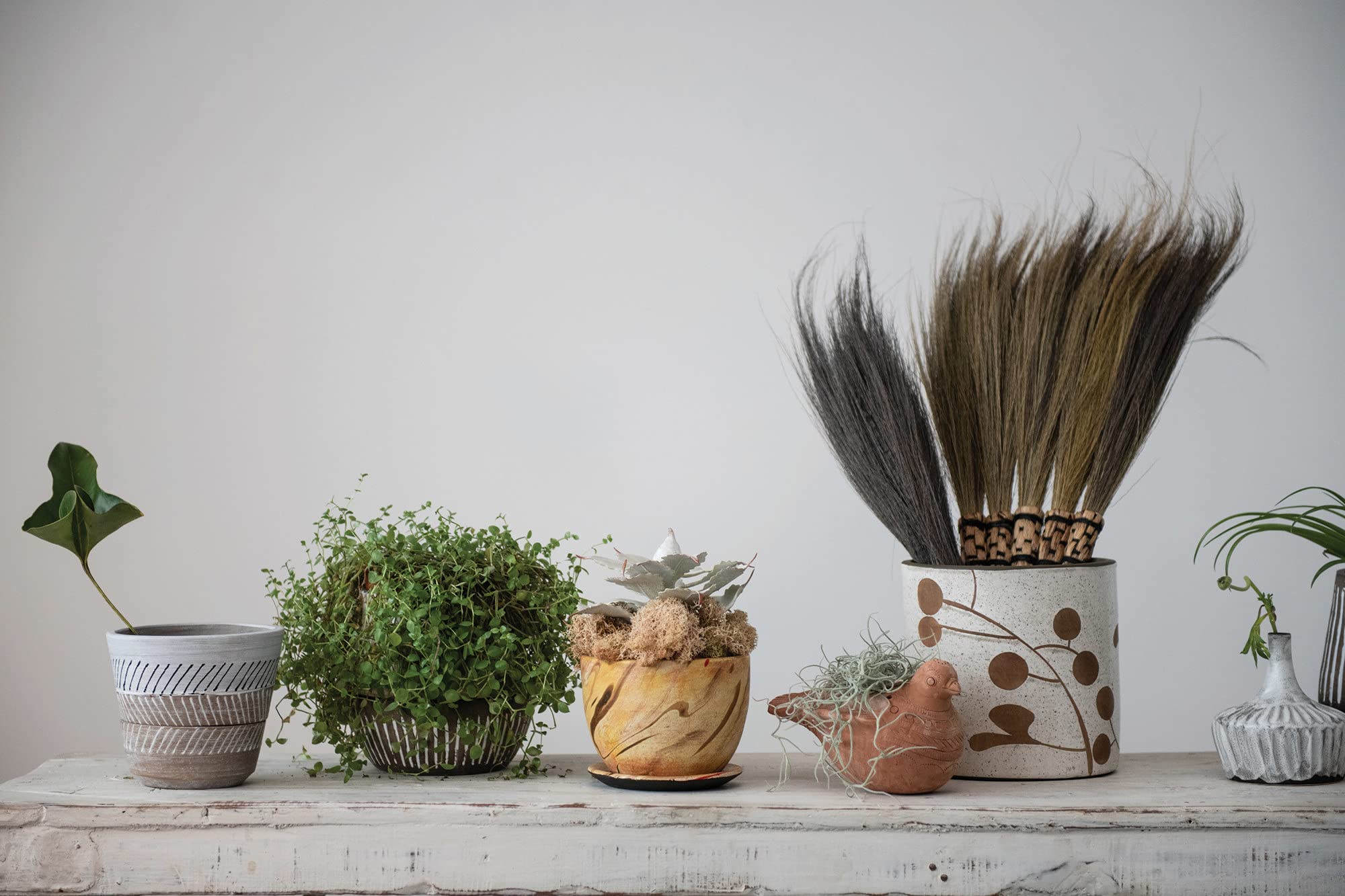 Creative Co-Op Terra Cotta Planter Pots with Saucers - Set of 2, Brown & White Ceramic Flower Pots for Indoor Plants, Succulents & Herbs - Perfect for Home Decor, Windowsills & Garden Planting