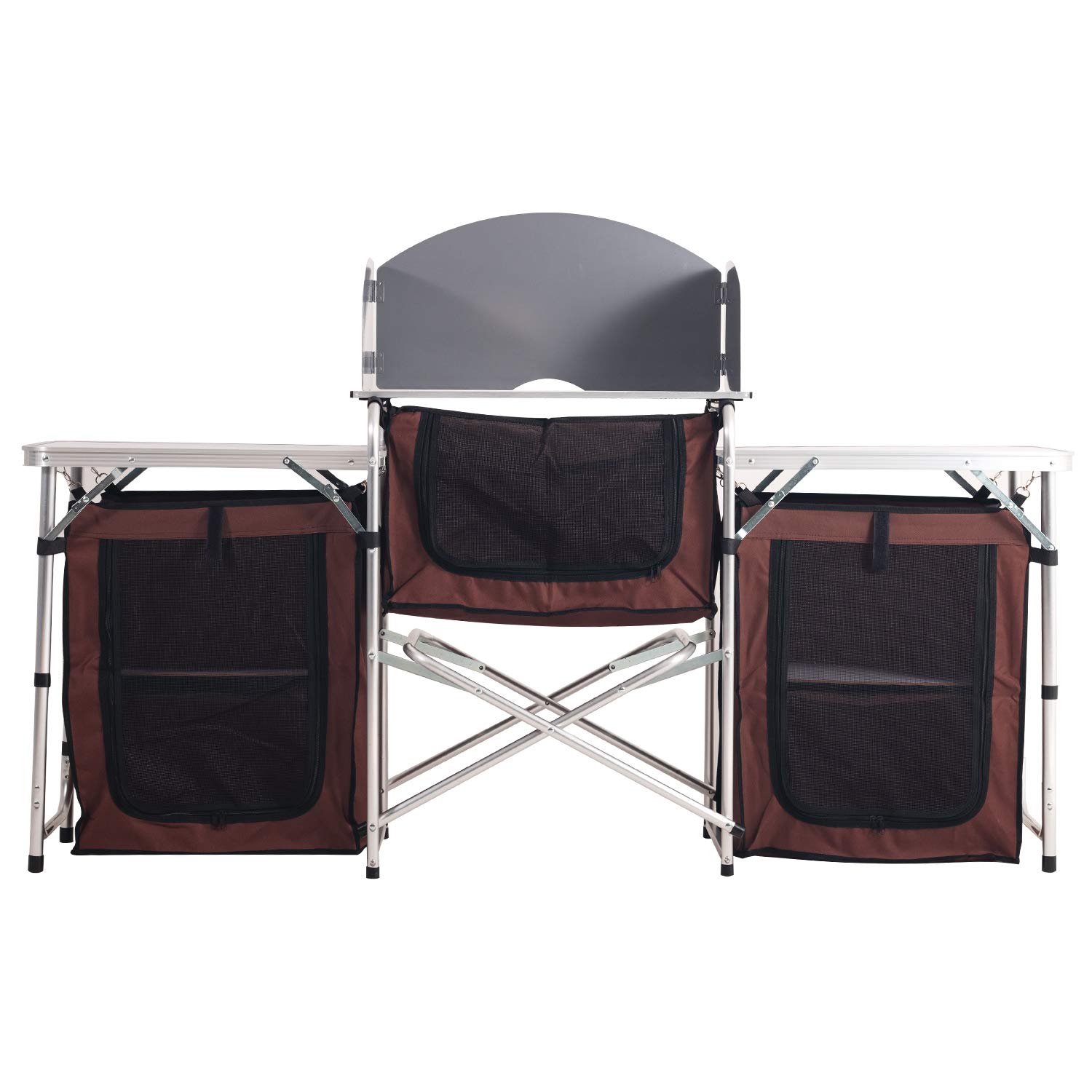 Portable Camping Kitchen Table - Multifunctional Outdoor Cooking Station with Windscreen & Easy-to-Clean Surface | Perfect for Backpacking, RV Trips & Picnics | Includes Camping Light for Nighttime Use