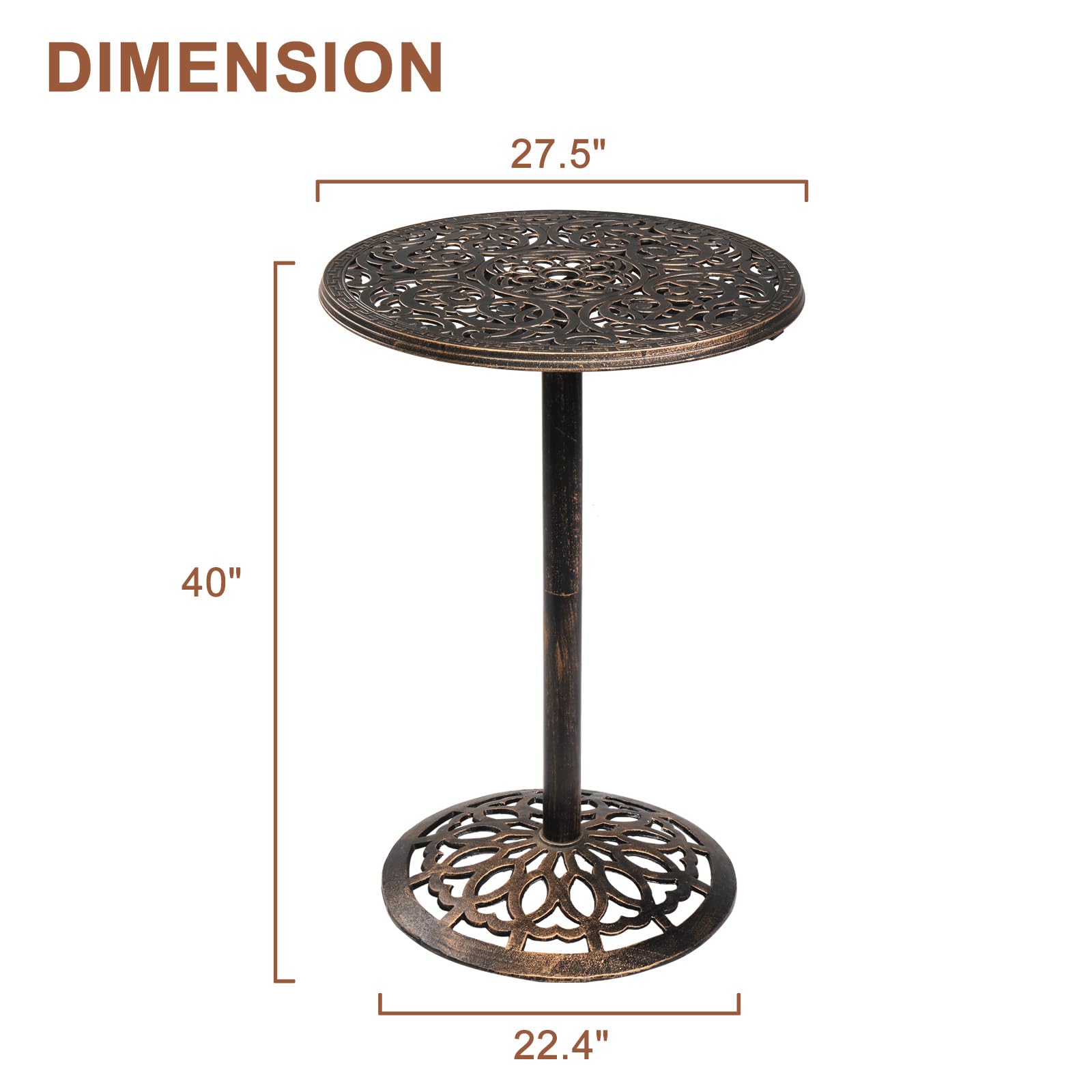 VINGLI 40 Inch Outdoor Bar Height Table - Round Cast Aluminum High Top Pub Table for Patio, Bistro, Cocktail (28