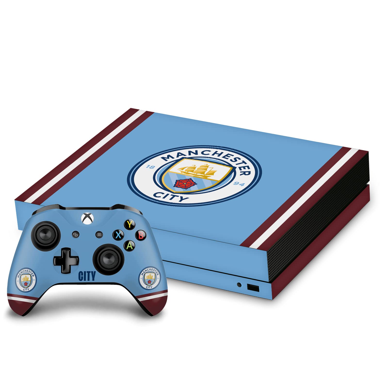 Official Manchester City FC 2022/23 Home Jersey Logo Vinyl Skin Gaming Sticker Decal - Compatible with Xbox One X Console & Controller Bundle - Perfect for Gamers and Football Fans
