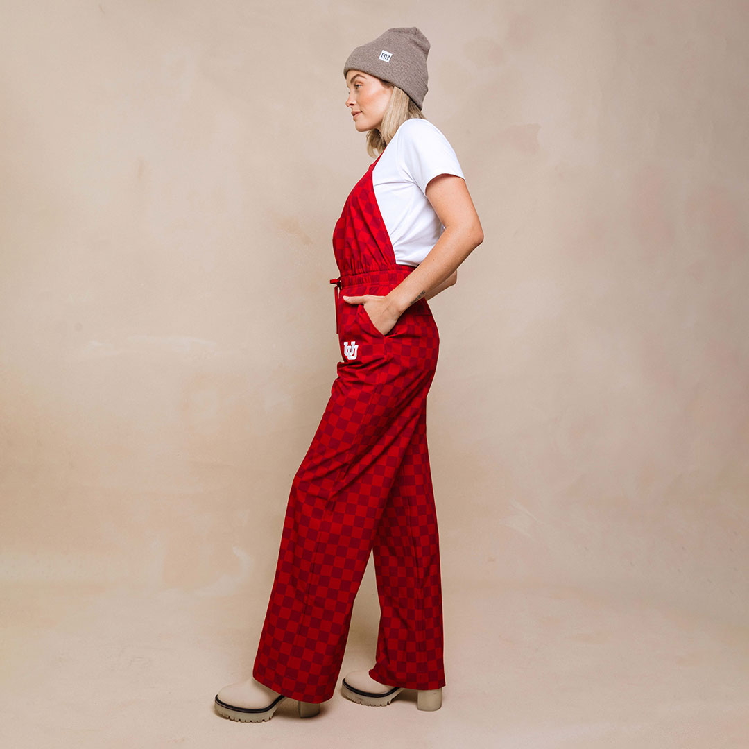 Utah Audrey Trouser Overalls for Women - Crimson Check Plaid Jumpsuit | Casual Outfit for Fall, Spring & Outdoor Activities