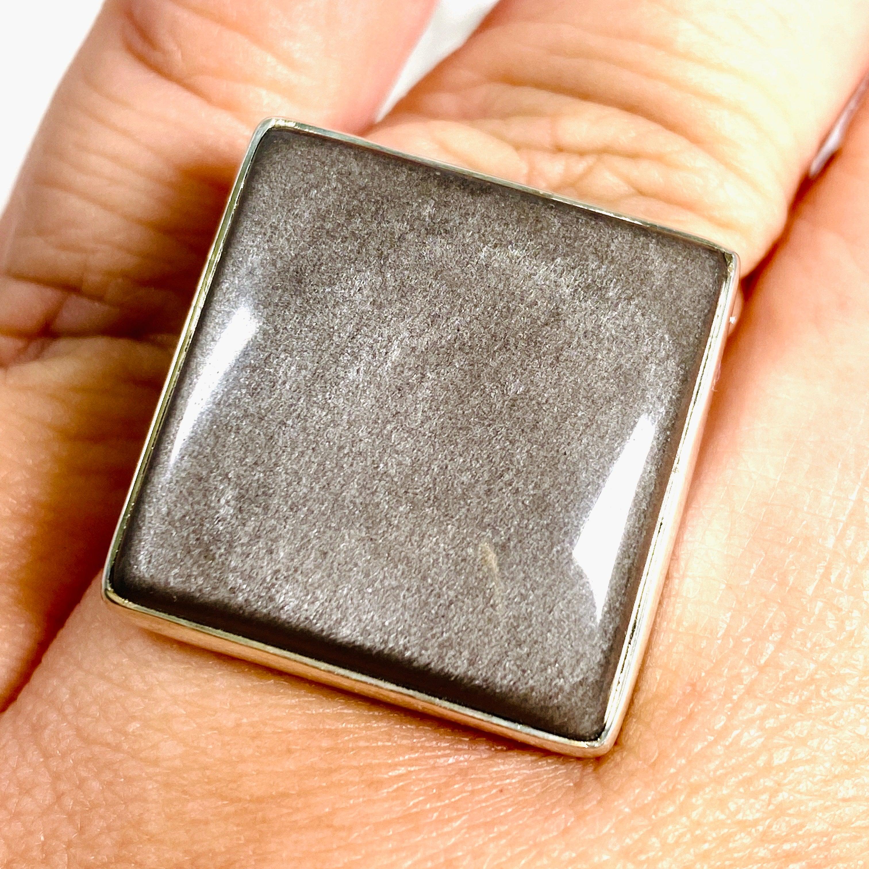 Silver Sheen Obsidian Square Ring Size 11 - KRGJ2921 | Handmade Sterling Silver Jewelry for Men & Women | Perfect for Gifts, Weddings & Special Occasions