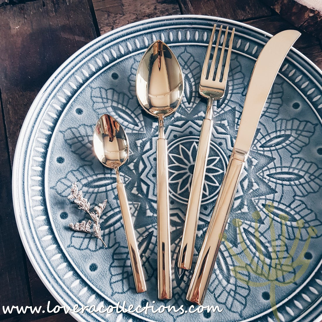 Claris Shiny Gold Ion Plated Stainless Steel SS304 Cutlery Set - Premium 18-Piece Flatware Collection for Fine Dining & Special Occasions