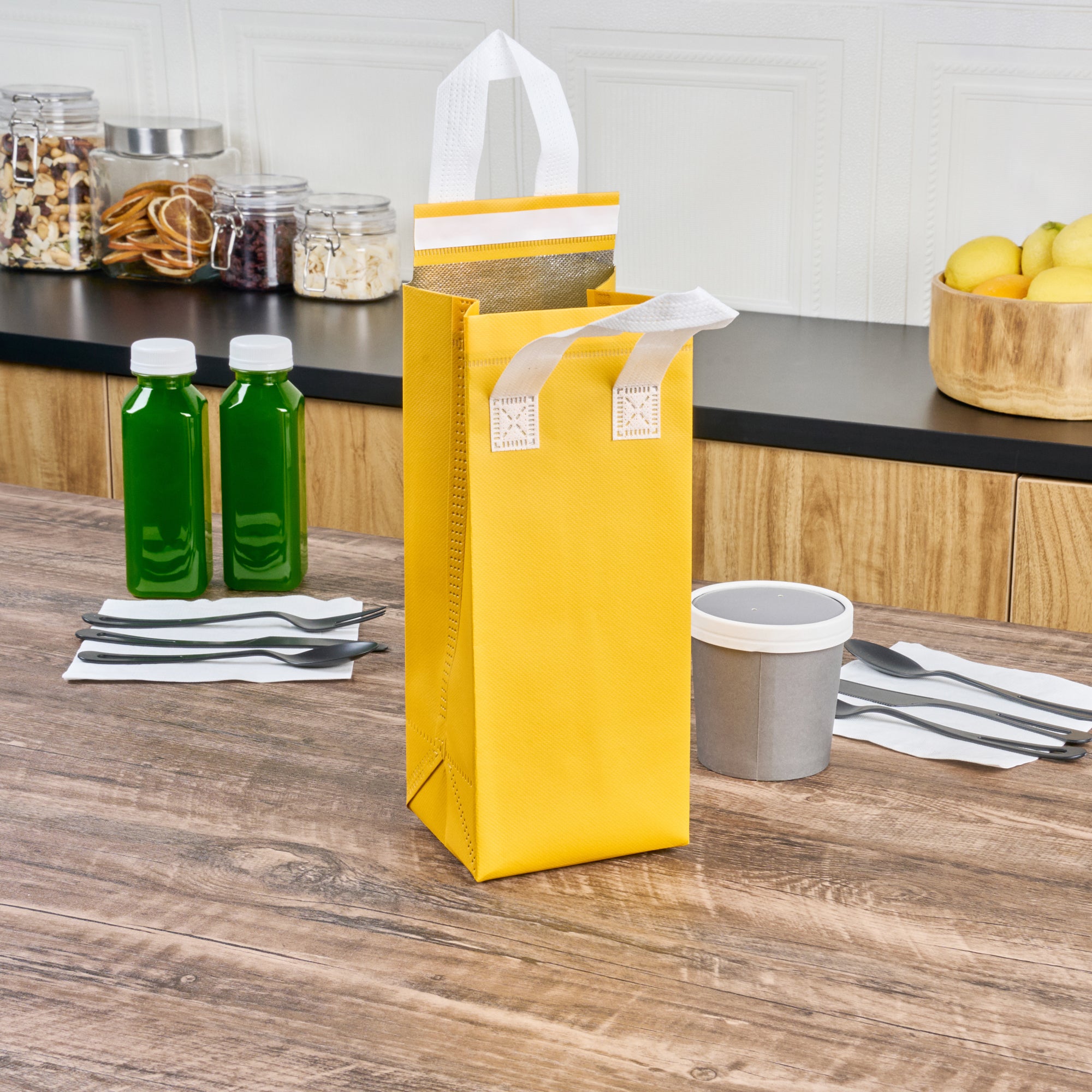 Yellow Insulated Take Out Bag - Tamper Evident Food Delivery Bags (4.75