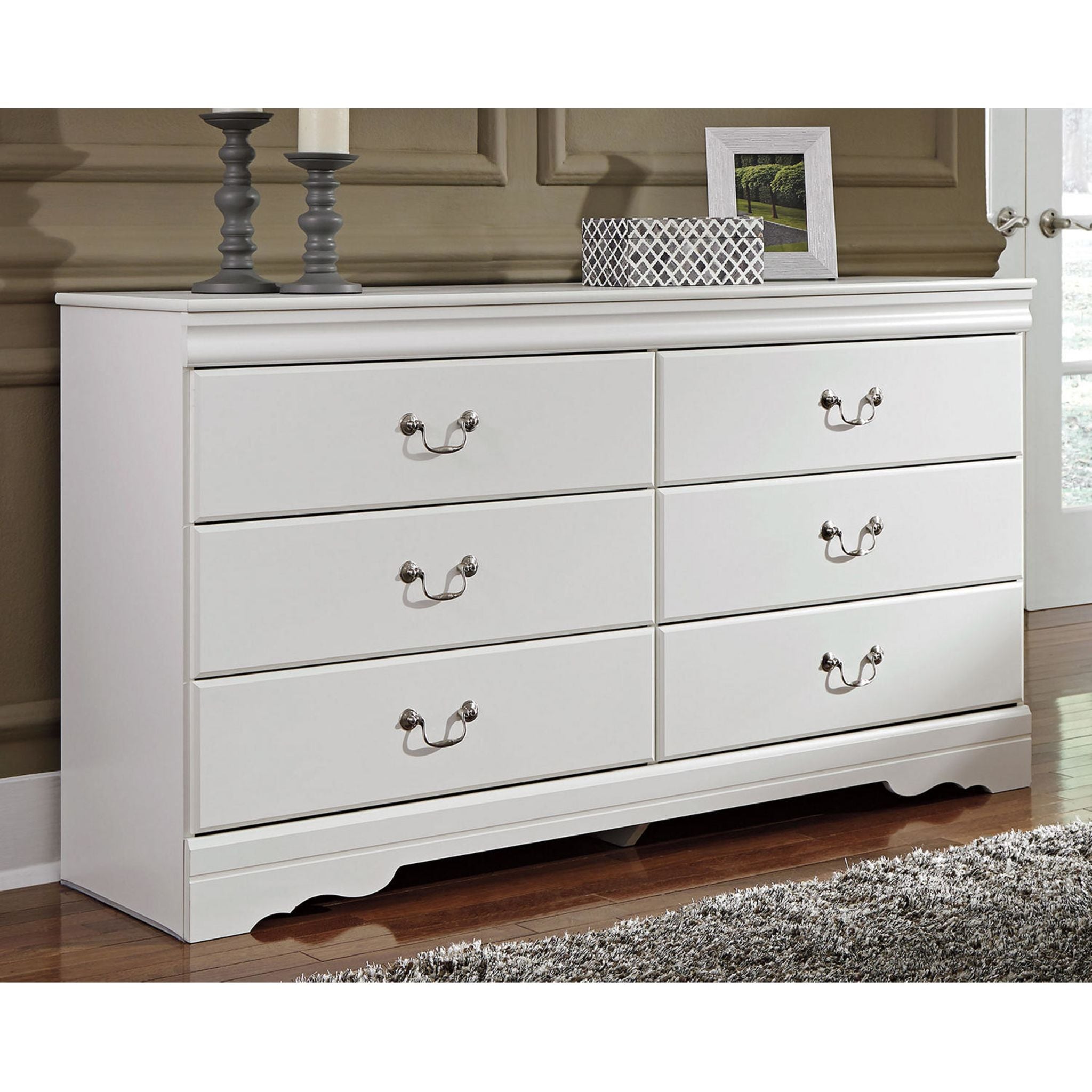 Anarasia White Dresser - Modern 6-Drawer Chest for Bedroom, Living Room & Office Storage | Solid Wood Furniture for Home Organization & Decor