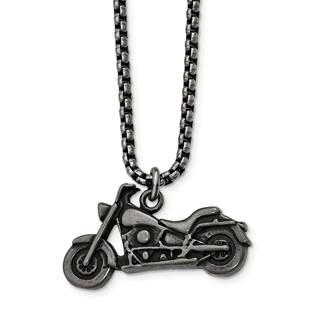 Vintage Style Stainless Steel Motorcycle Necklace Chain - 27.98mm Antique Biker Jewelry for Men & Women - Perfect for Motorcycle Enthusiasts, Biker Gifts, and Everyday Wear