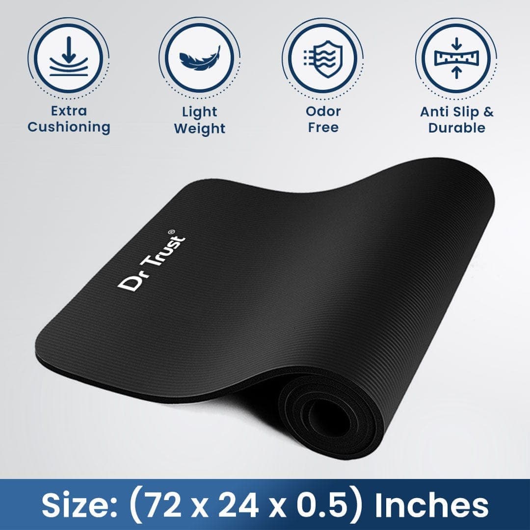 Dr Trust USA Extra Thick NBR Yoga Mat for Exercise, Fitness & Home Workouts – Non-Slip, Durable & Comfortable for Yoga, Pilates, Gym & Floor Exercises