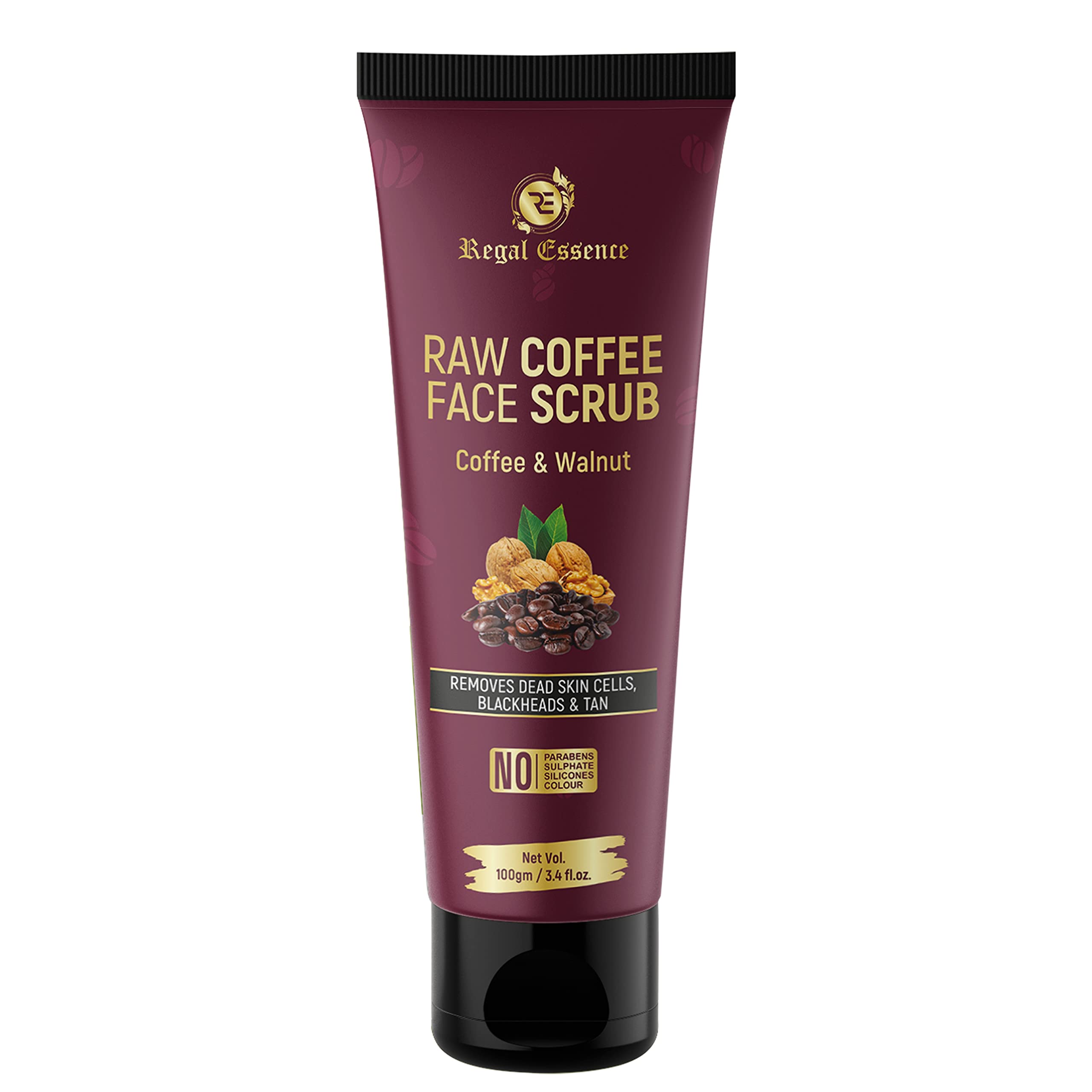 Regal Essence Exfoliating Coffee Face & Body Scrub for Women & Men - Natural Walnut & Vitamin E Polish for Dead Skin, Blackheads & Whiteheads Removal - Detan & Brighten for Glowing Skin - 100g (Pack of 1) | Perfect for Daily Skincare Routine & Spa Treatment at Home