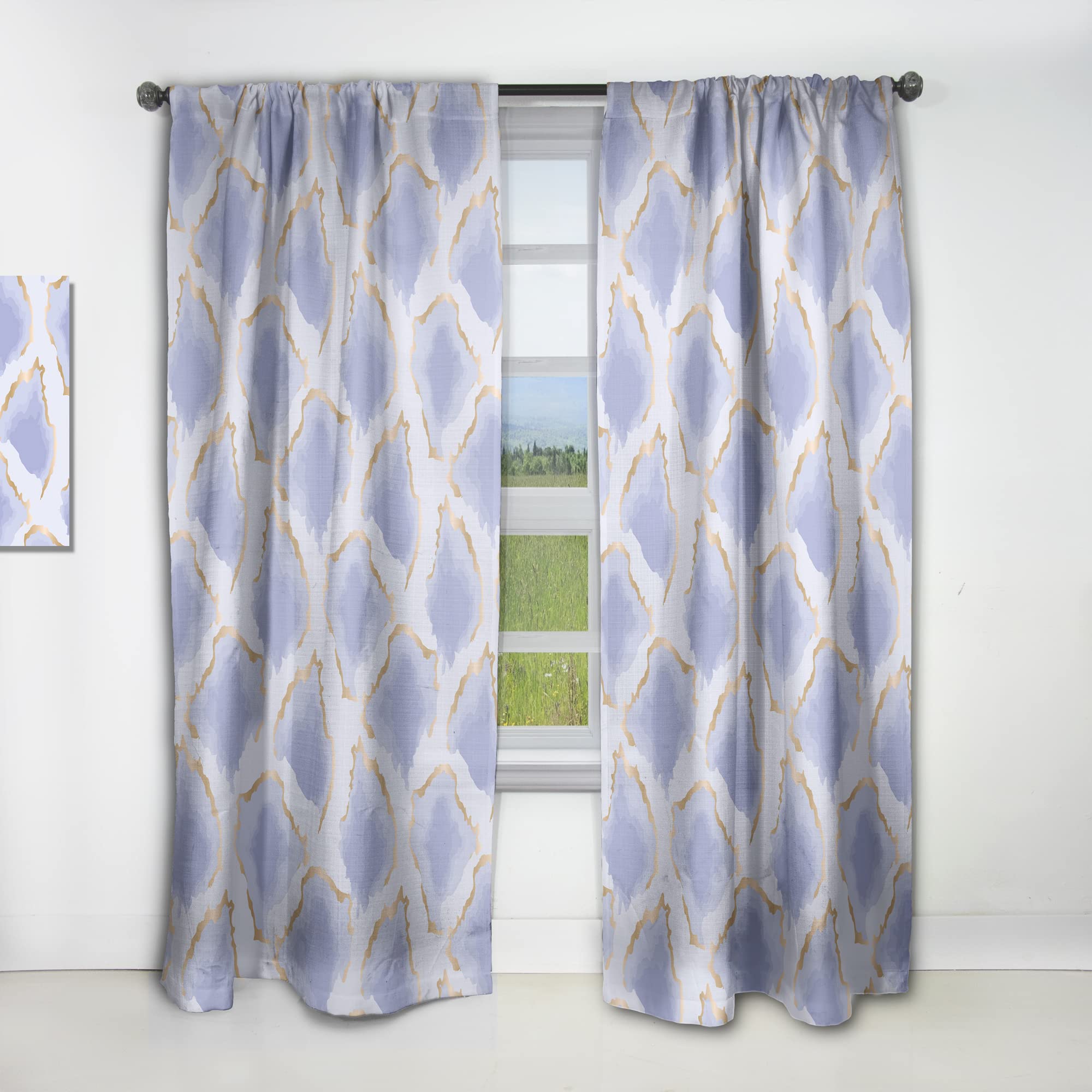 Pastel Blue & Gold Abstract Print Thermal Insulated Curtains - 52x120 Inch Single Panel for Bedroom & Living Room - Light Filtering, Noise Reducing, Energy Saving Window Drapes