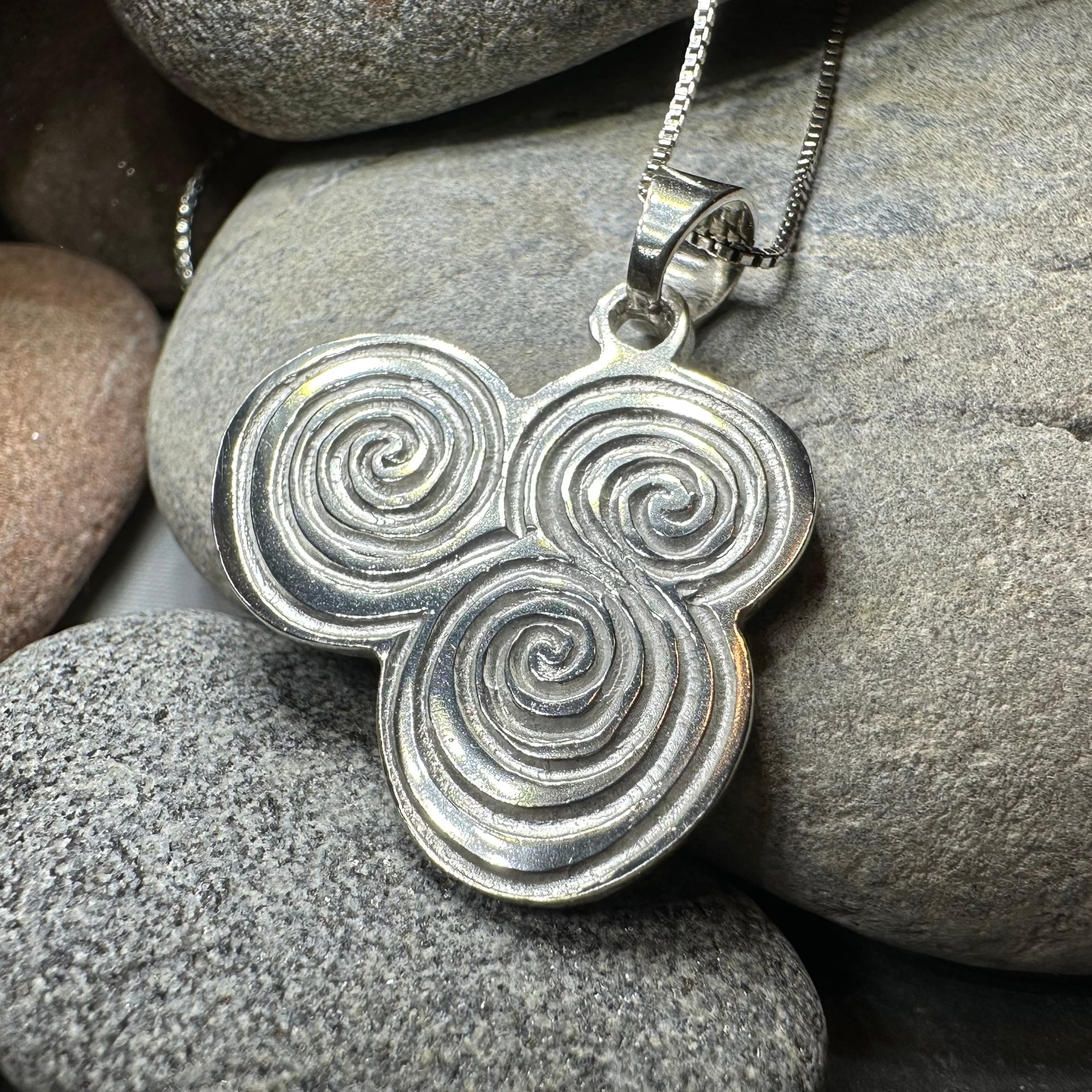Handmade Newgrange Triple Spiral Pendant Necklace - Celtic Jewelry for Women, Spiritual Gift for Meditation & Yoga