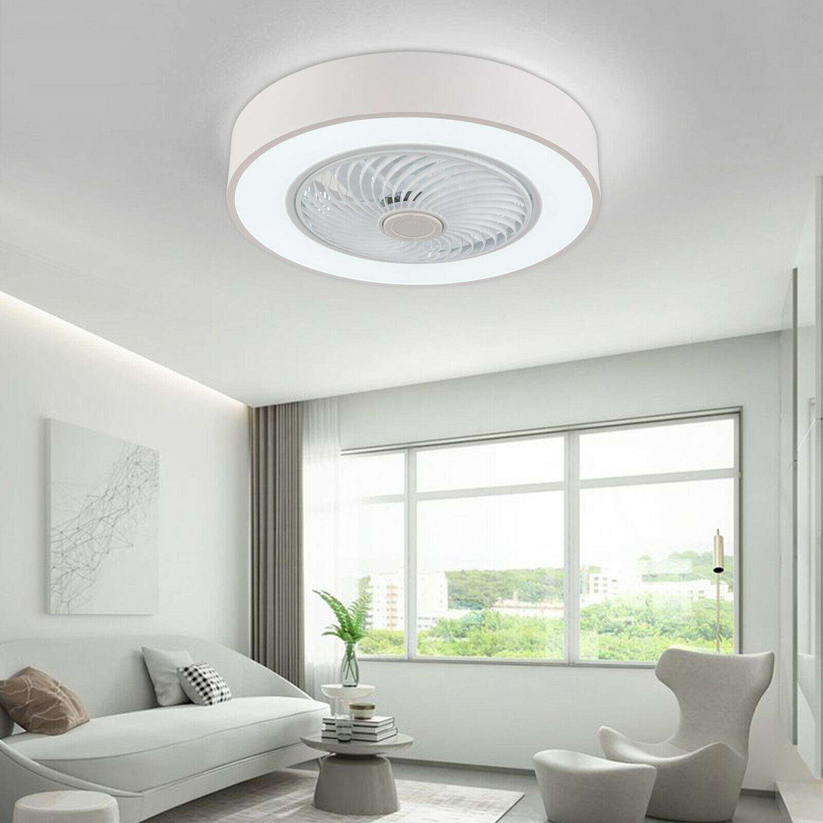 Modern 3-Speed LED Ceiling Fan with Light - Remote Control, 3 Color Options, Metal Shell & Acrylic Lampshade - Semi-Flush Mount Round Design for Bedroom, Living Room, Office - White | Energy Efficient Cooling & Stylish Lighting Solution for Home & Workspaces