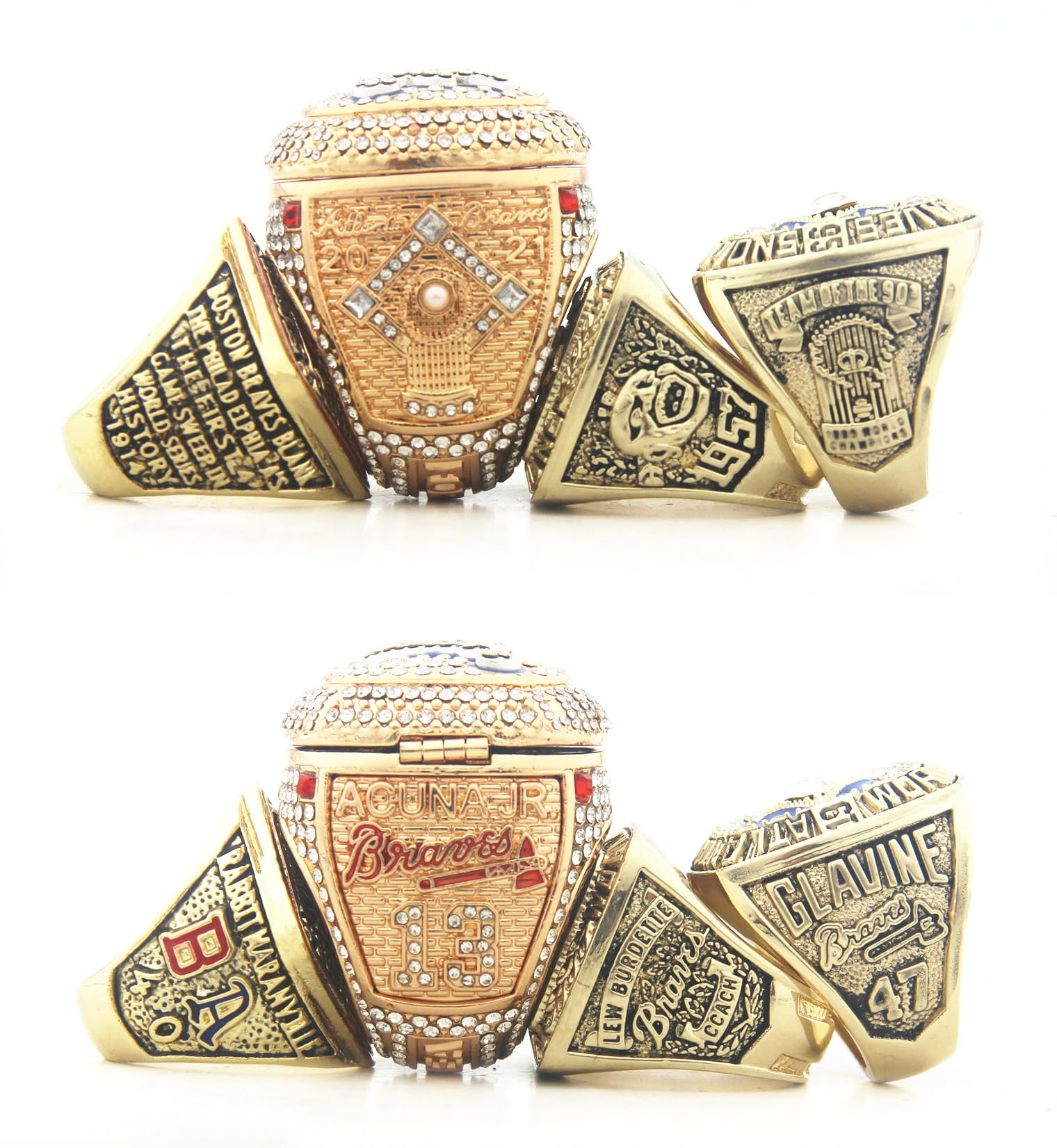 Atlanta Braves Championship Ring Set - 1914 Boston, 1957 Milwaukee, 1995 Atlanta & NL Championship Rings 1991-1999 | Collectible Baseball Memorabilia for Fans, Men, Women & Kids | Perfect Gift for Christmas, Birthdays & Sports Enthusiasts