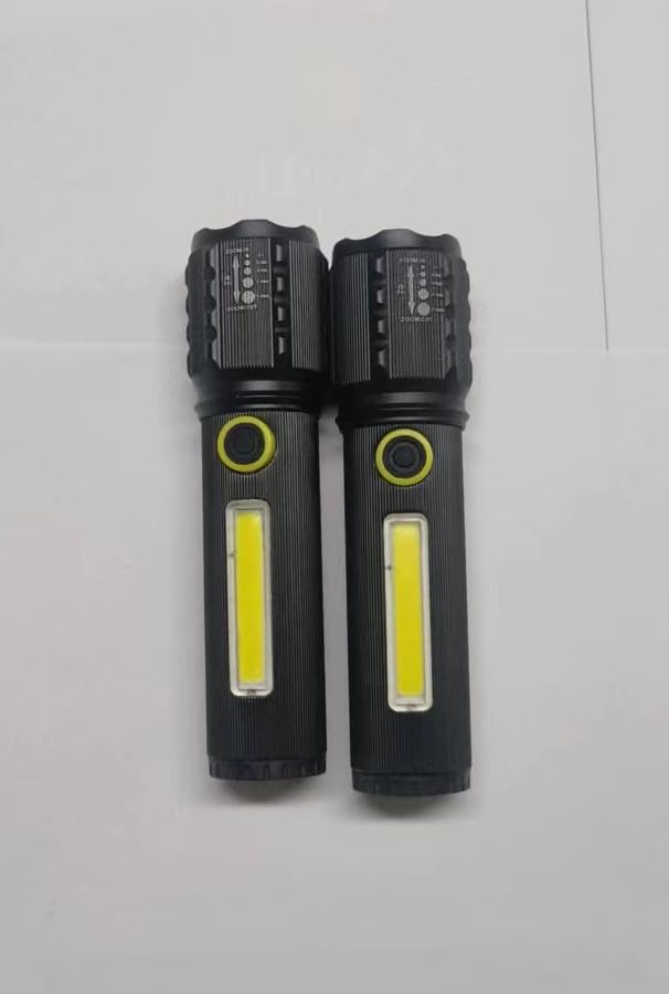 GeeRic LED Tactical Flashlight 2 Pack - 3 Mode Zoomable Adjustable Bright Flashlight with Rechargeable Battery | Compact Pocket Size for Camping, Hiking, Emergency Survival & Outdoor Adventures (Black)