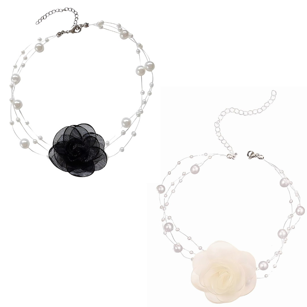 Elegant Pearl Flower Suede Choker Necklace for Women | Vintage Boho Bridal Party Jewelry Gift | Perfect for Weddings, Date Nights & Special Occasions - HN3463