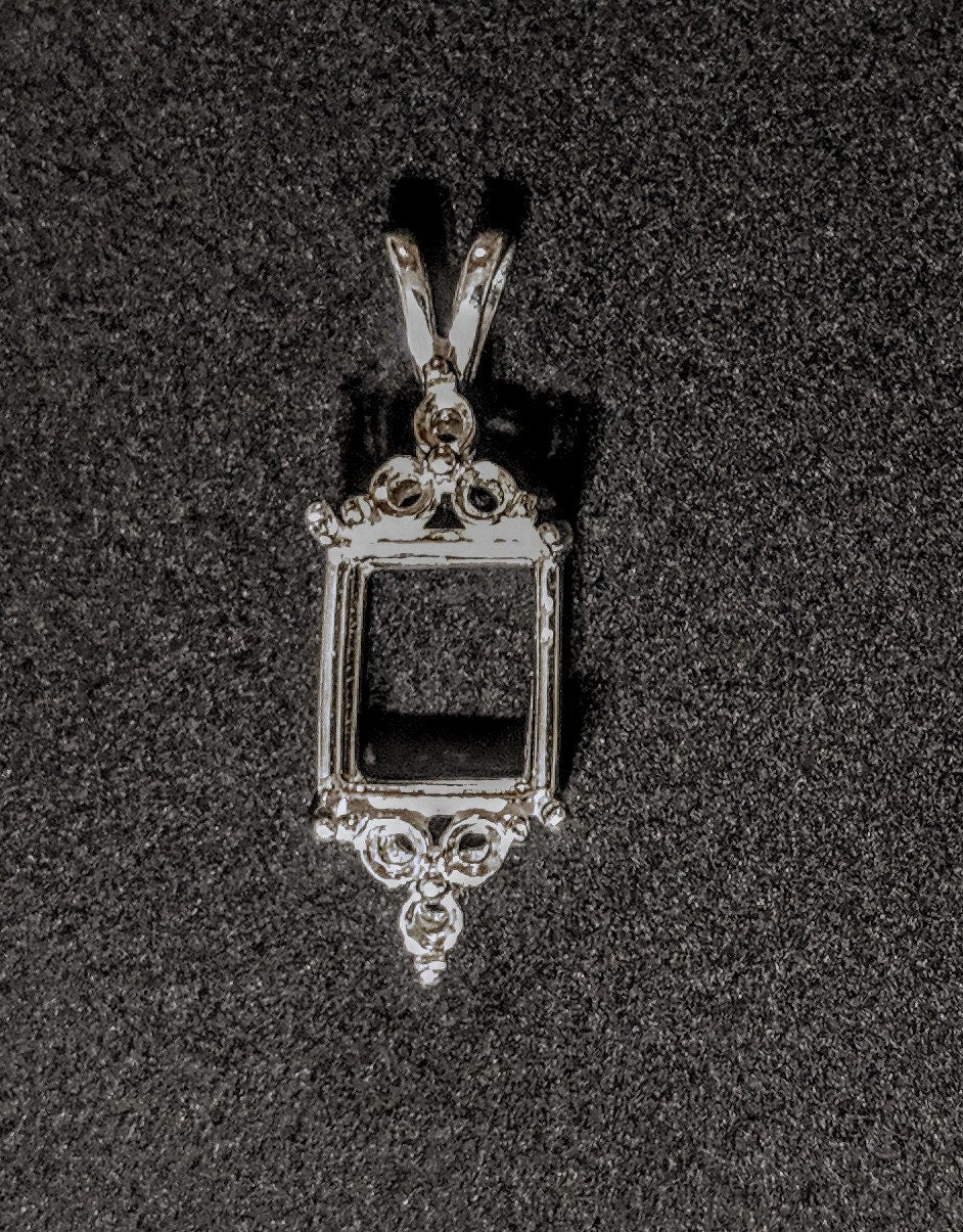 10x8mm & 18x13mm Emerald Cut Sterling Silver or 14K Gold Pendant Setting with 6 Accent Stones | Handcrafted in USA | Perfect for Birthdays, Anniversaries & Special Occasions