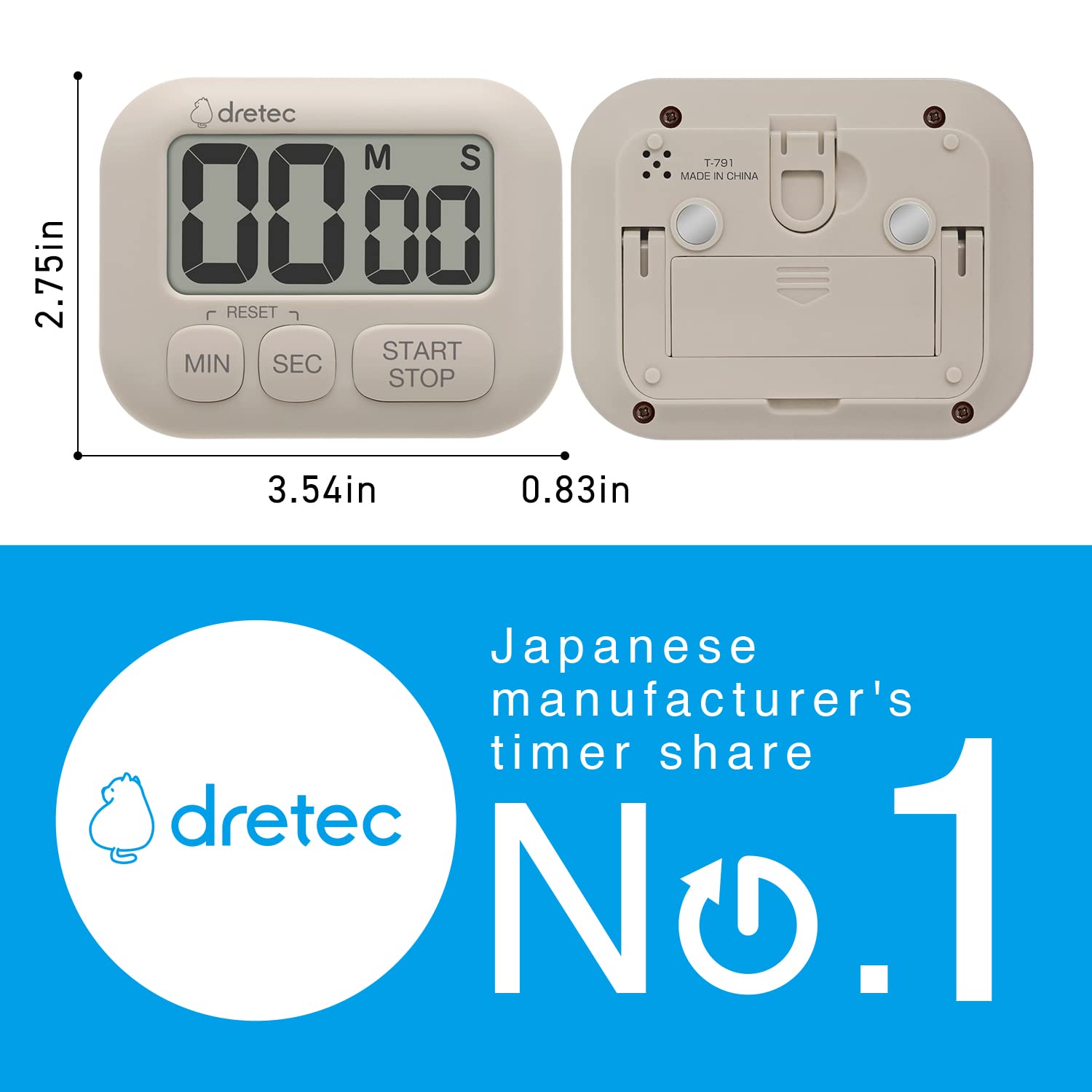 Dretec Digital Kitchen Timer with Large LCD Display - Count Up/Down, Memory Function, Strong Magnet - Officially Tested in Japan | Perfect for Cooking, Baking, Workouts & Study Sessions