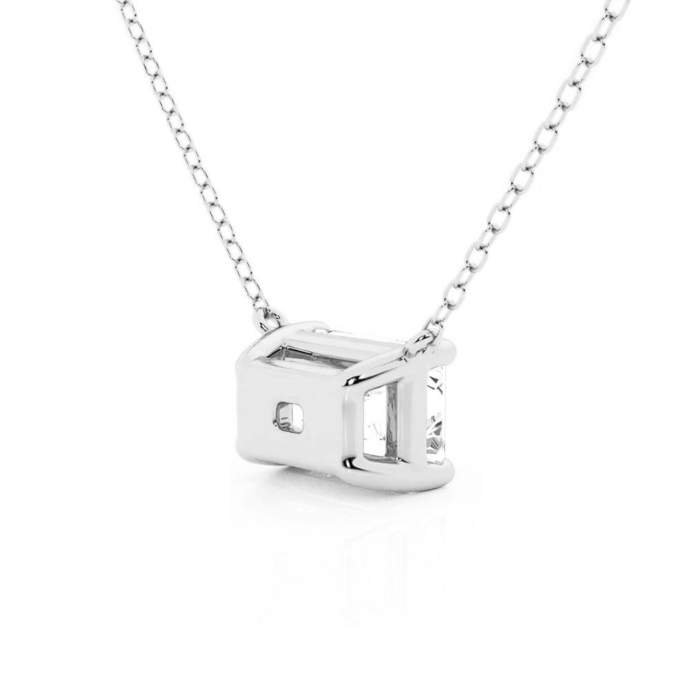 East West Emerald Cut Moissanite Solitaire Necklace | Dainty Gold Pendant for Women | Perfect for Weddings, Anniversaries & Everyday Elegance